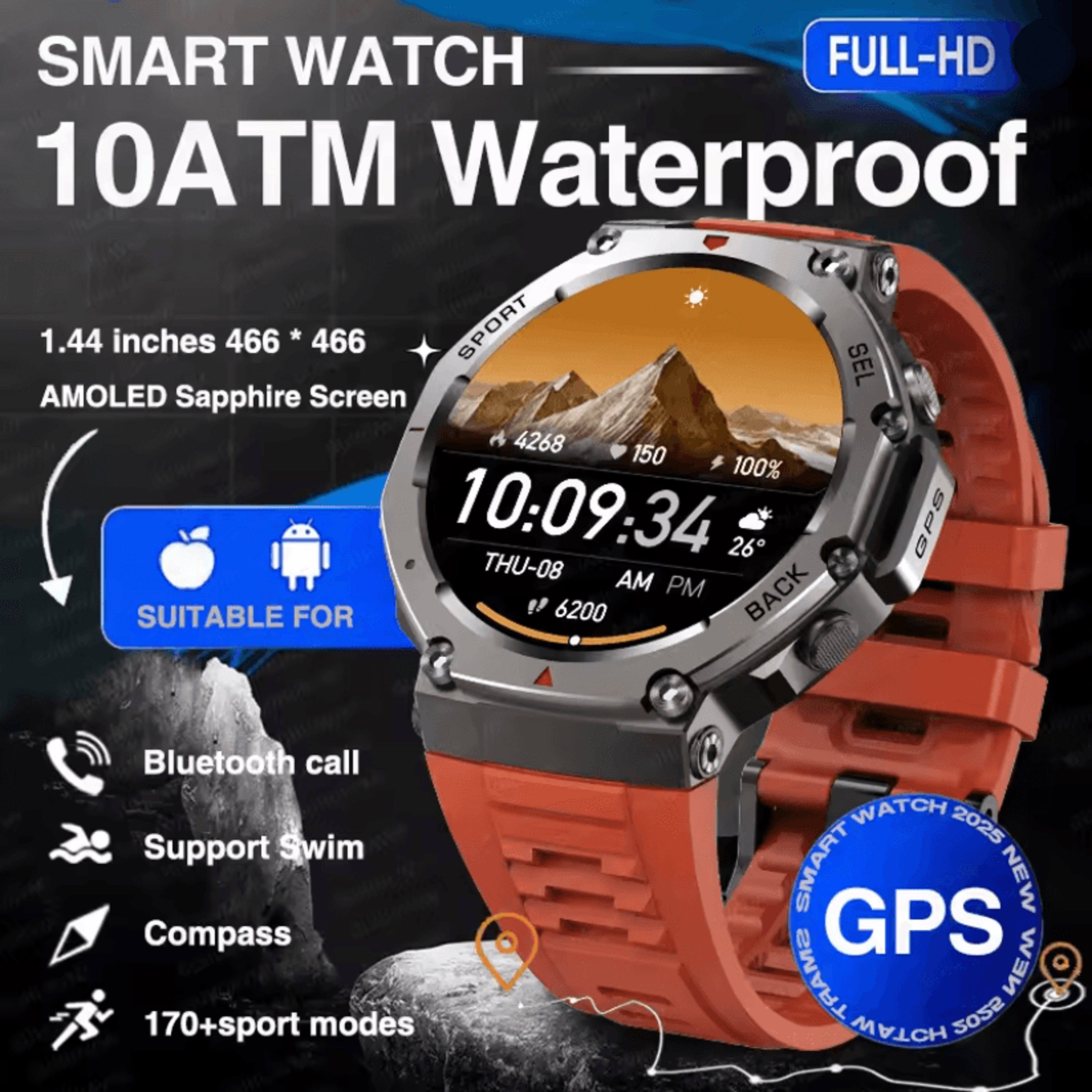 Military Grade Smart Watch With Bluetooth Calling GPS And 10ATM Waterproof Protection 4