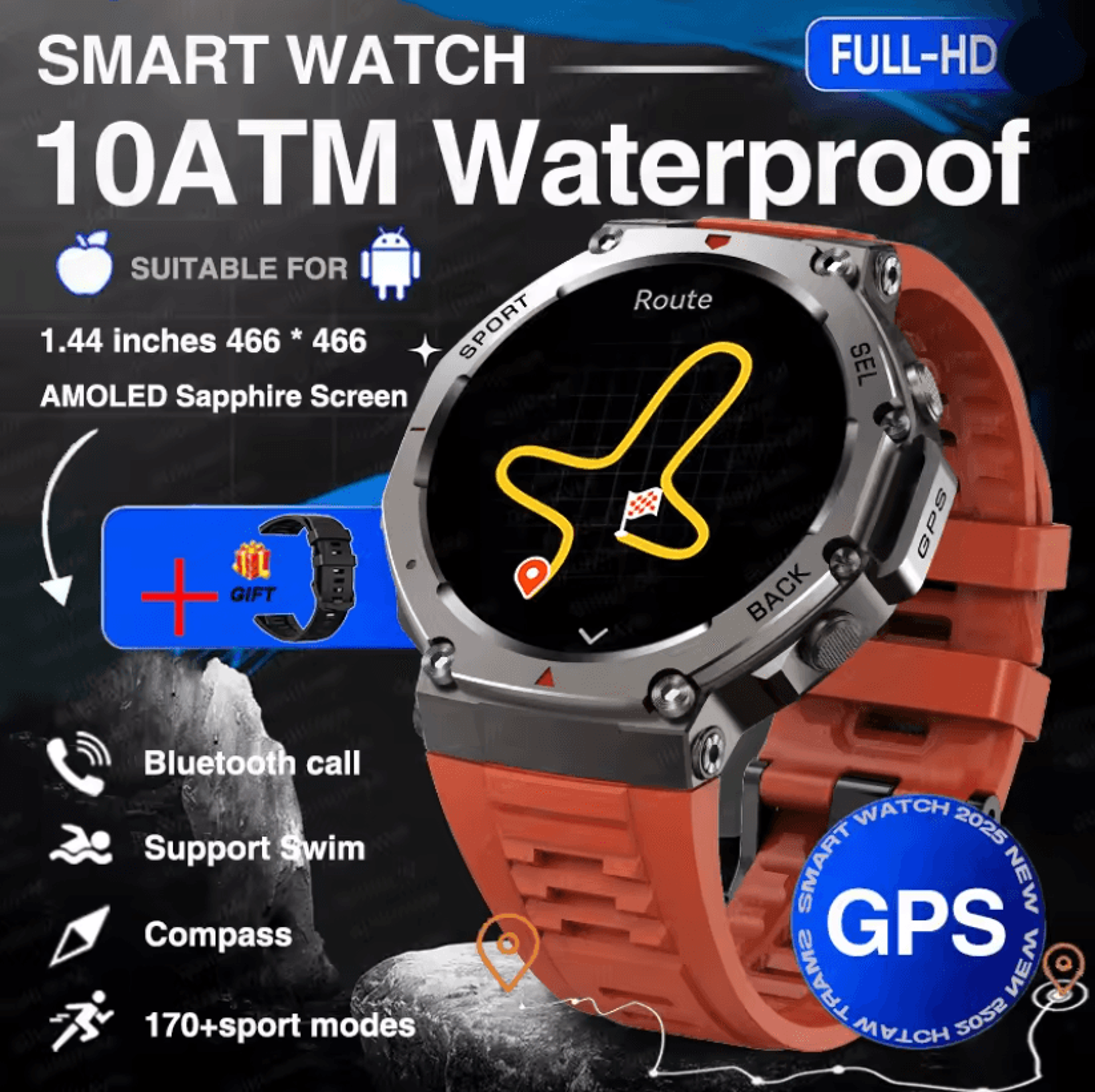 Military Grade Smart Watch With Bluetooth Calling GPS And 10ATM Waterproof Protection 6