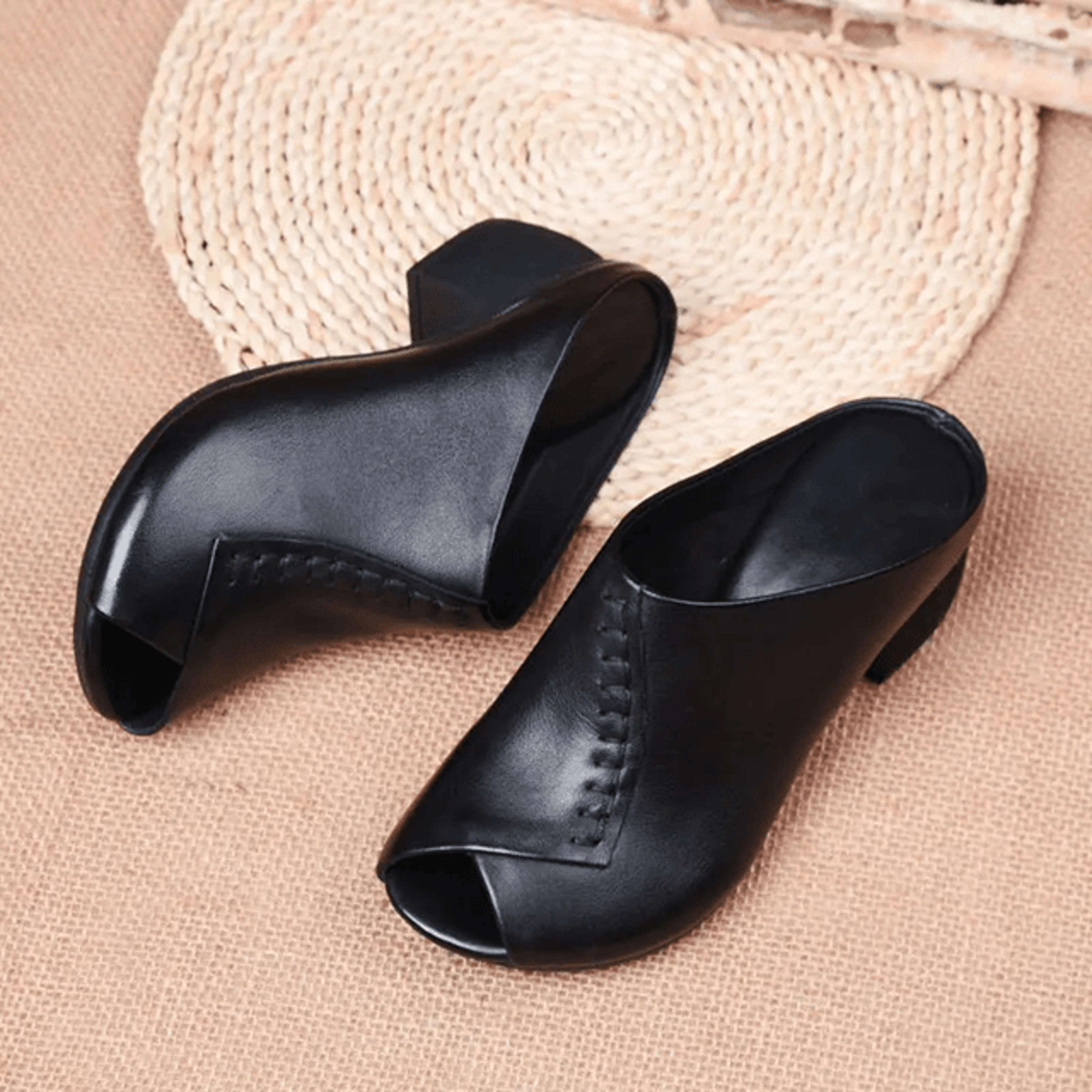 Soft Leather Mid Heel Sandals For Women Comfortable Slip On Summer Shoes 1
