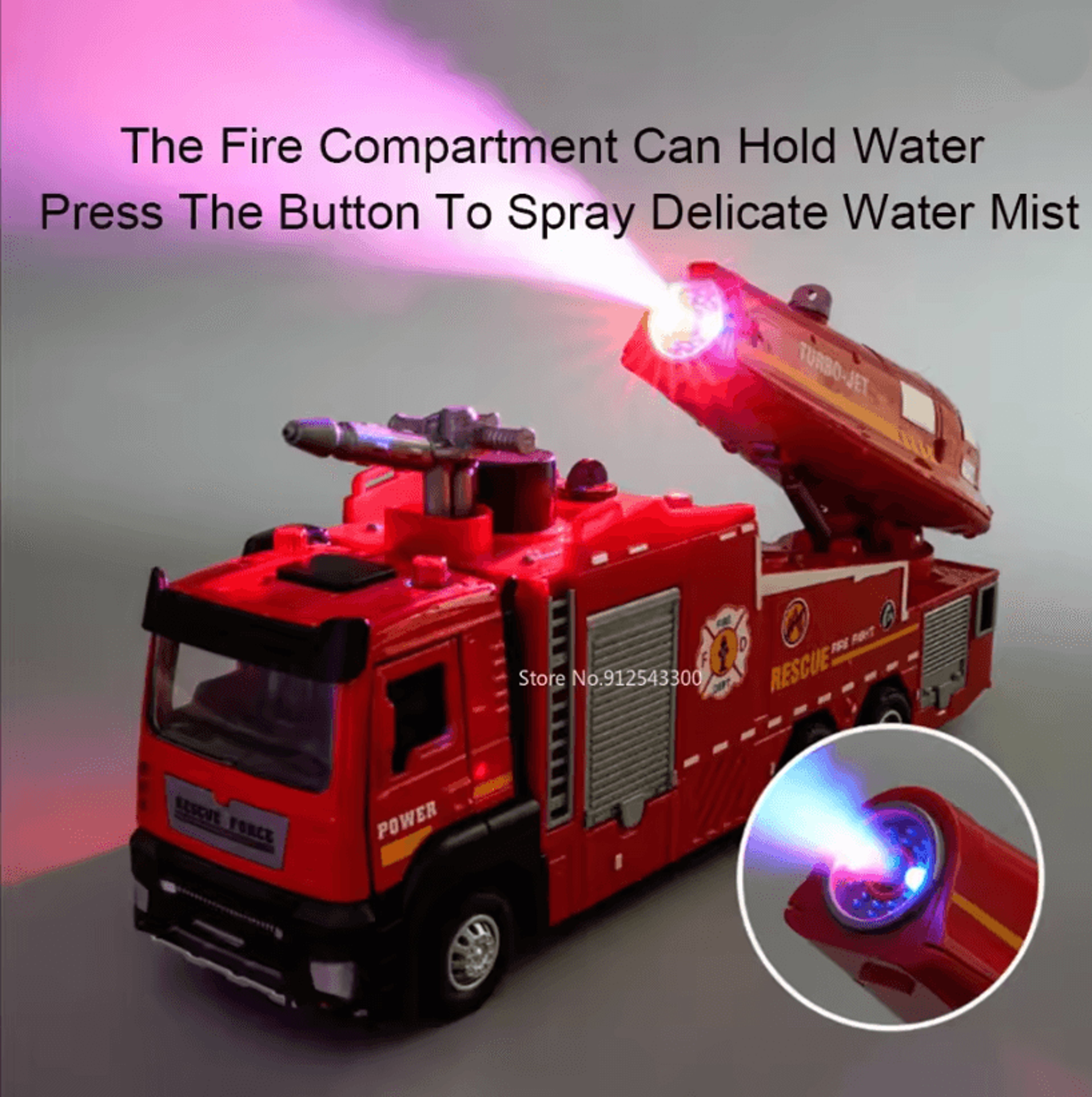 Interactive 1 To 32 Scale Water Spray Fire Truck Toy With Lights Sound And Pull Back 2
