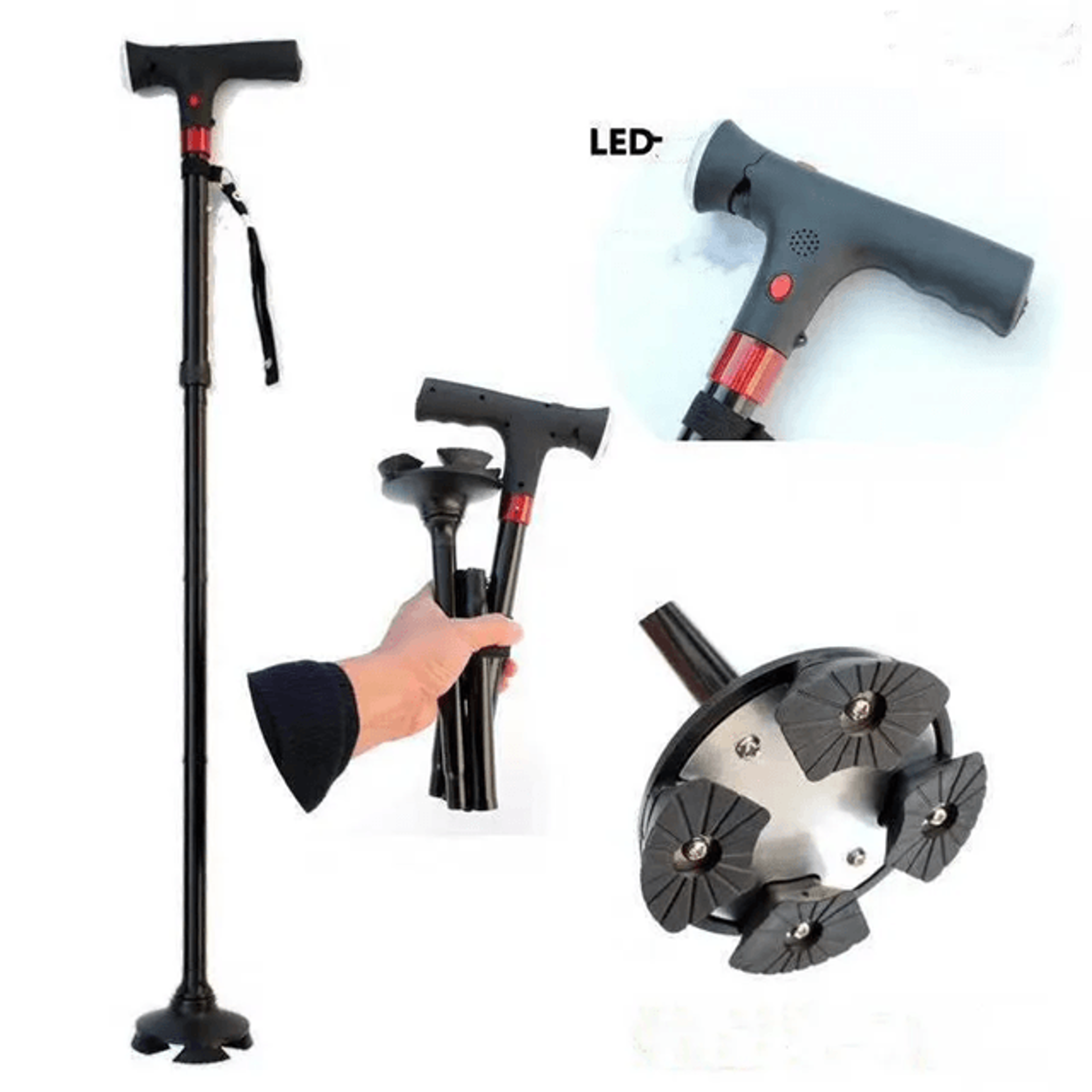 Adjustable Collapsible Cane With LED Light And Alarm 2