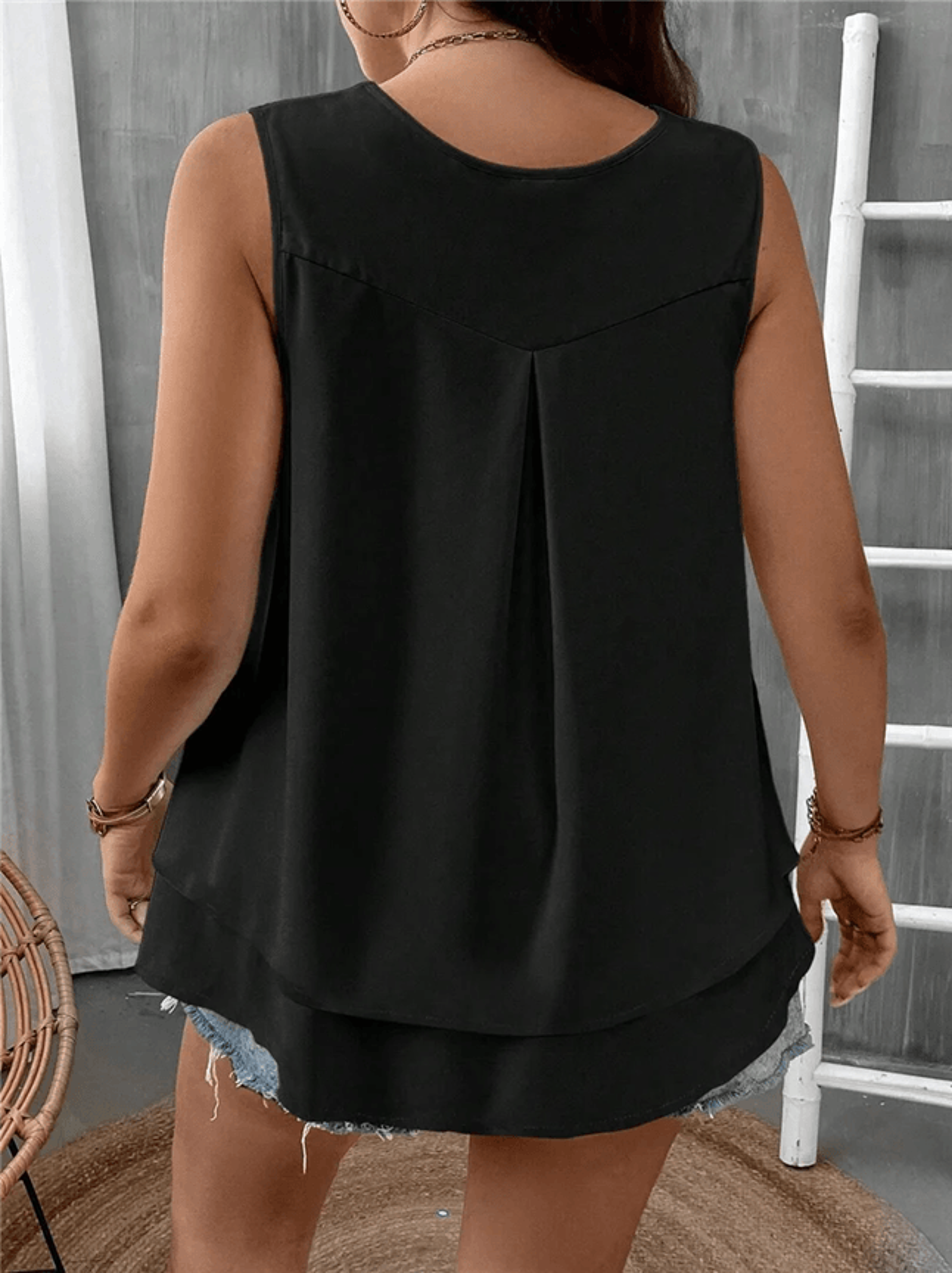 Flattering Flow Double Hem Plus Size Summer Vest Sleeveless V Neck Tank 1