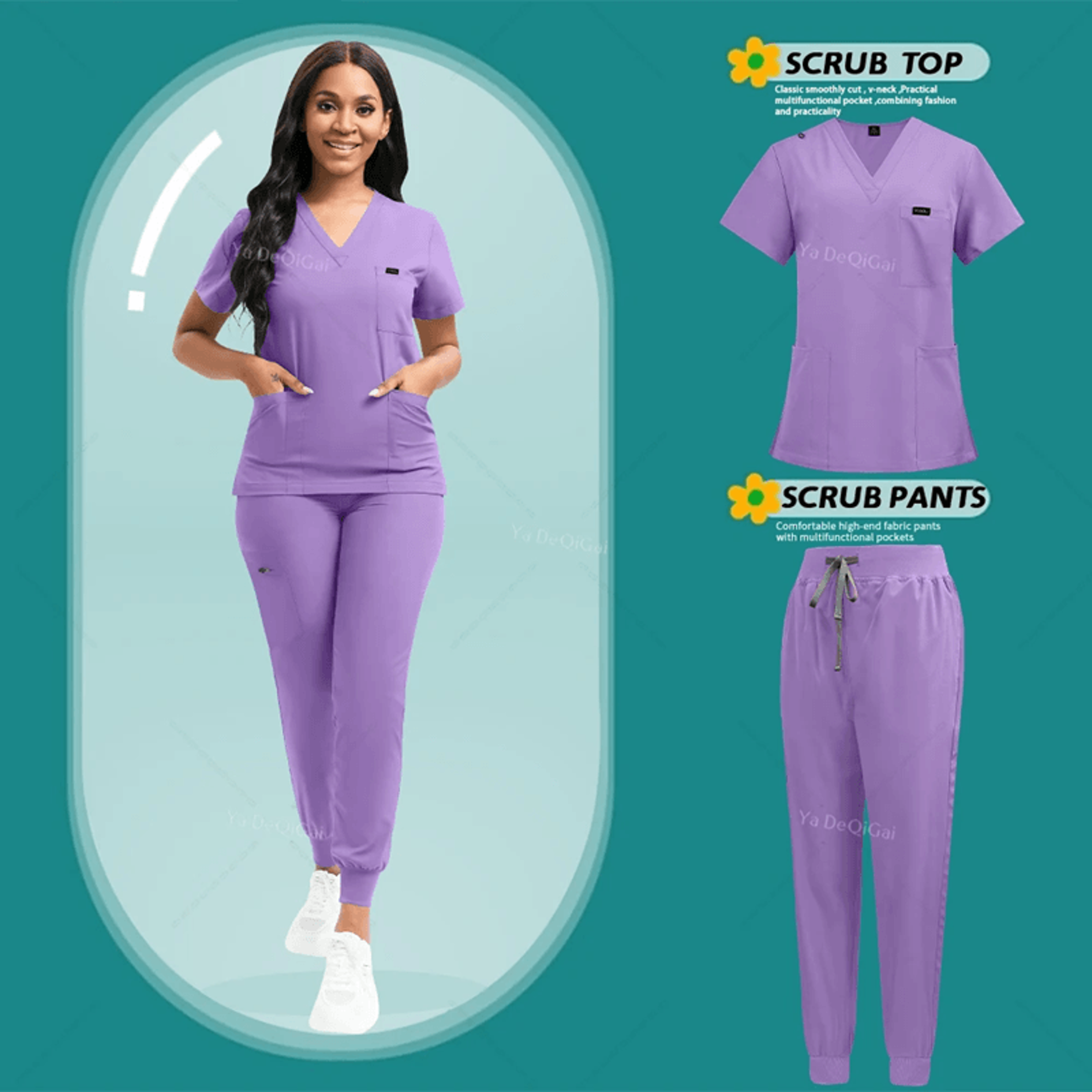 Womens Stretch Scrubs Set Nursing Medical Uniform With Jogger Pants 5