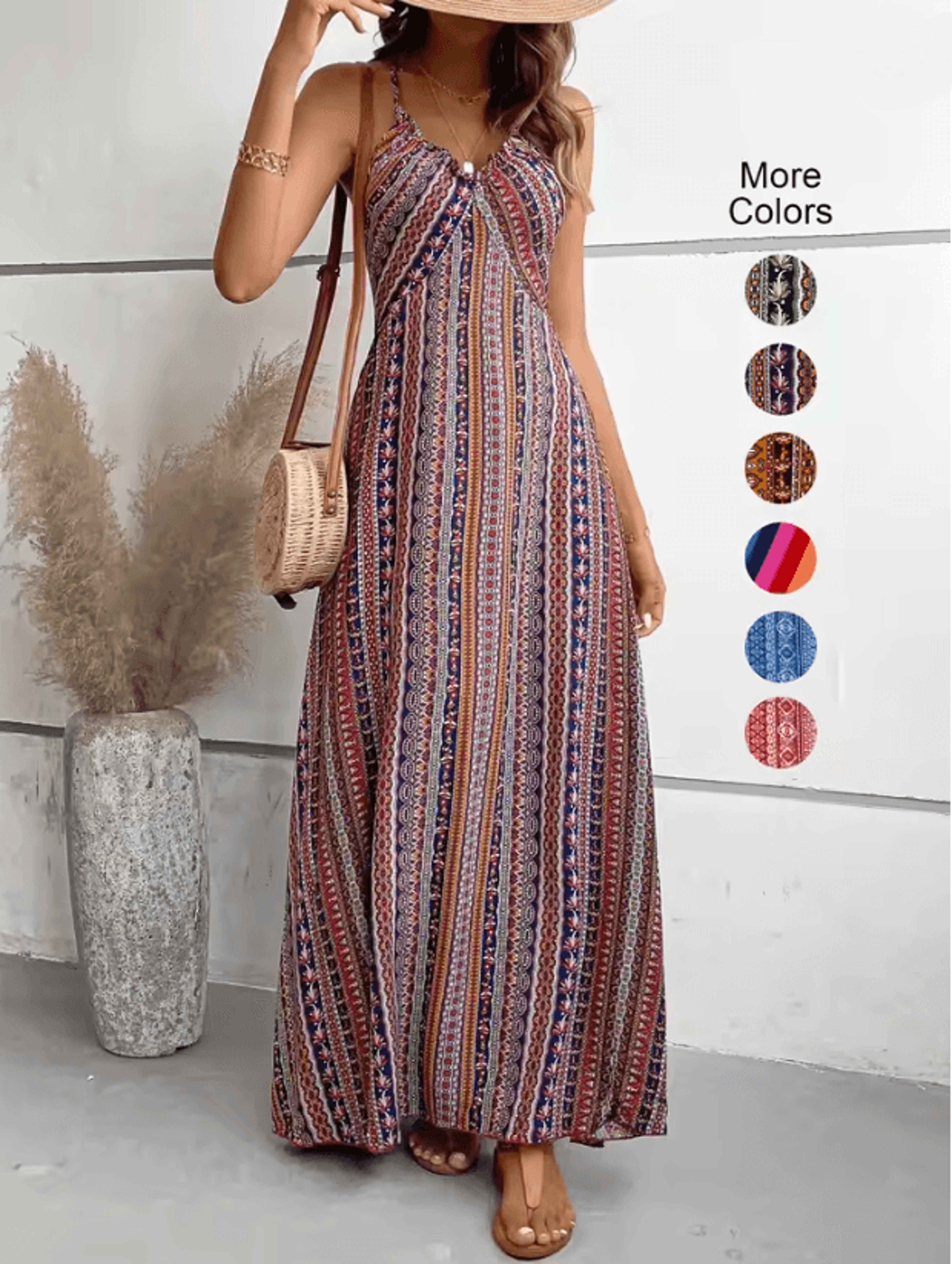 Boho Summer Backless Split Thigh Maxi Dress 0