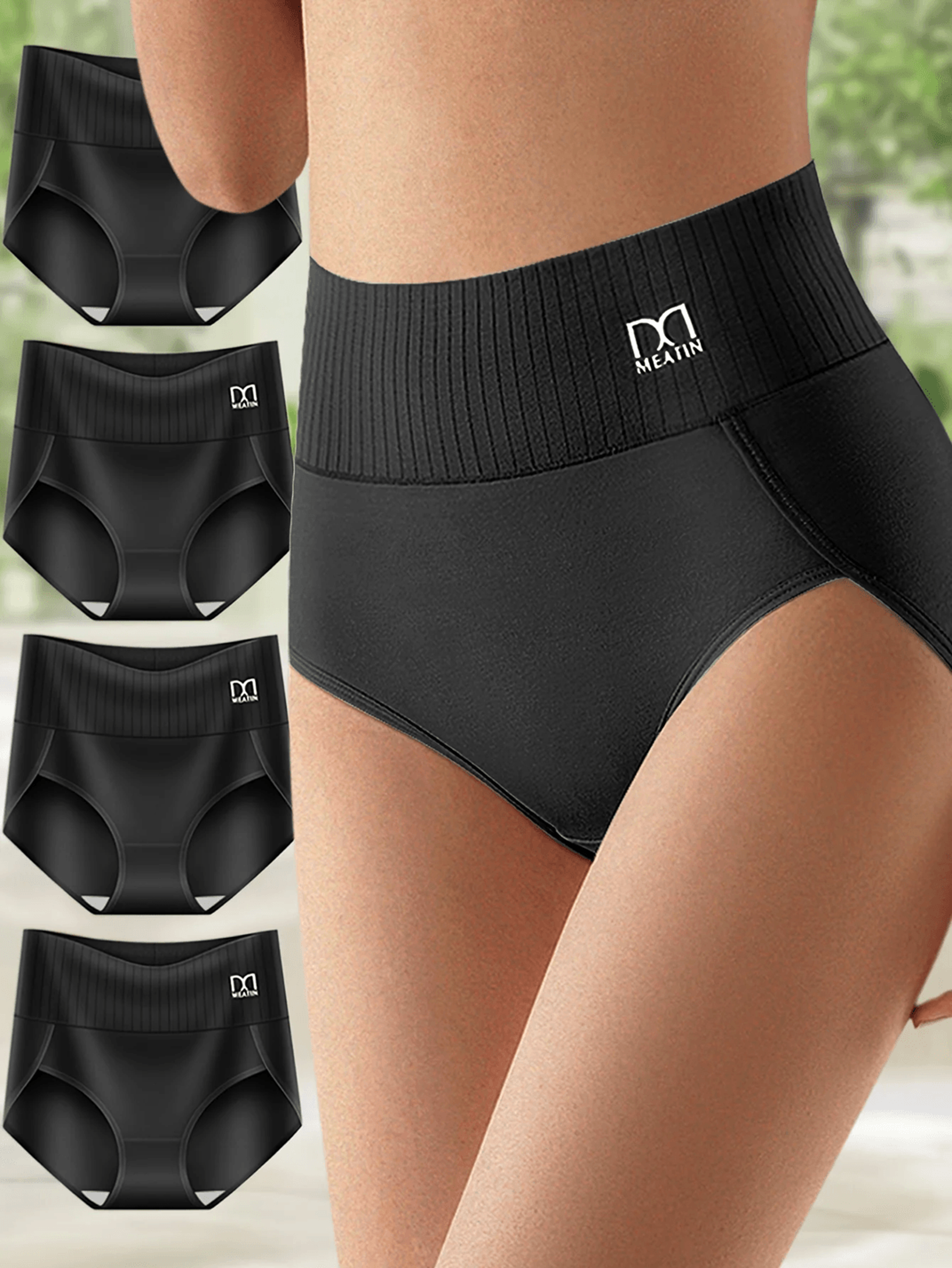 High Waisted Tummy Control Womens Cotton Panties 4 Pack Breathable Underwear 0