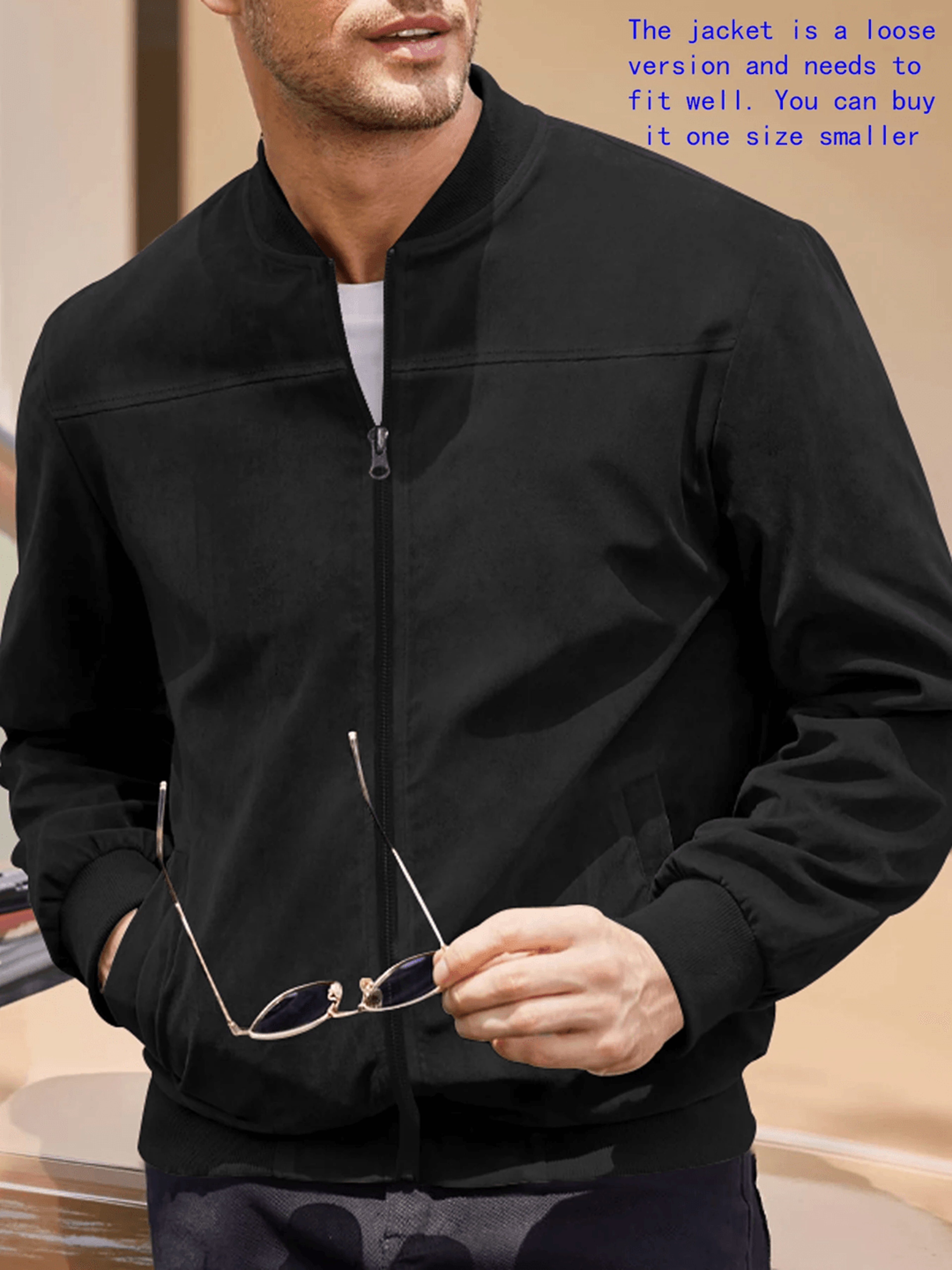 Mens Suede Bomber Jacket Casual Lightweight Zipper Sport Style 0