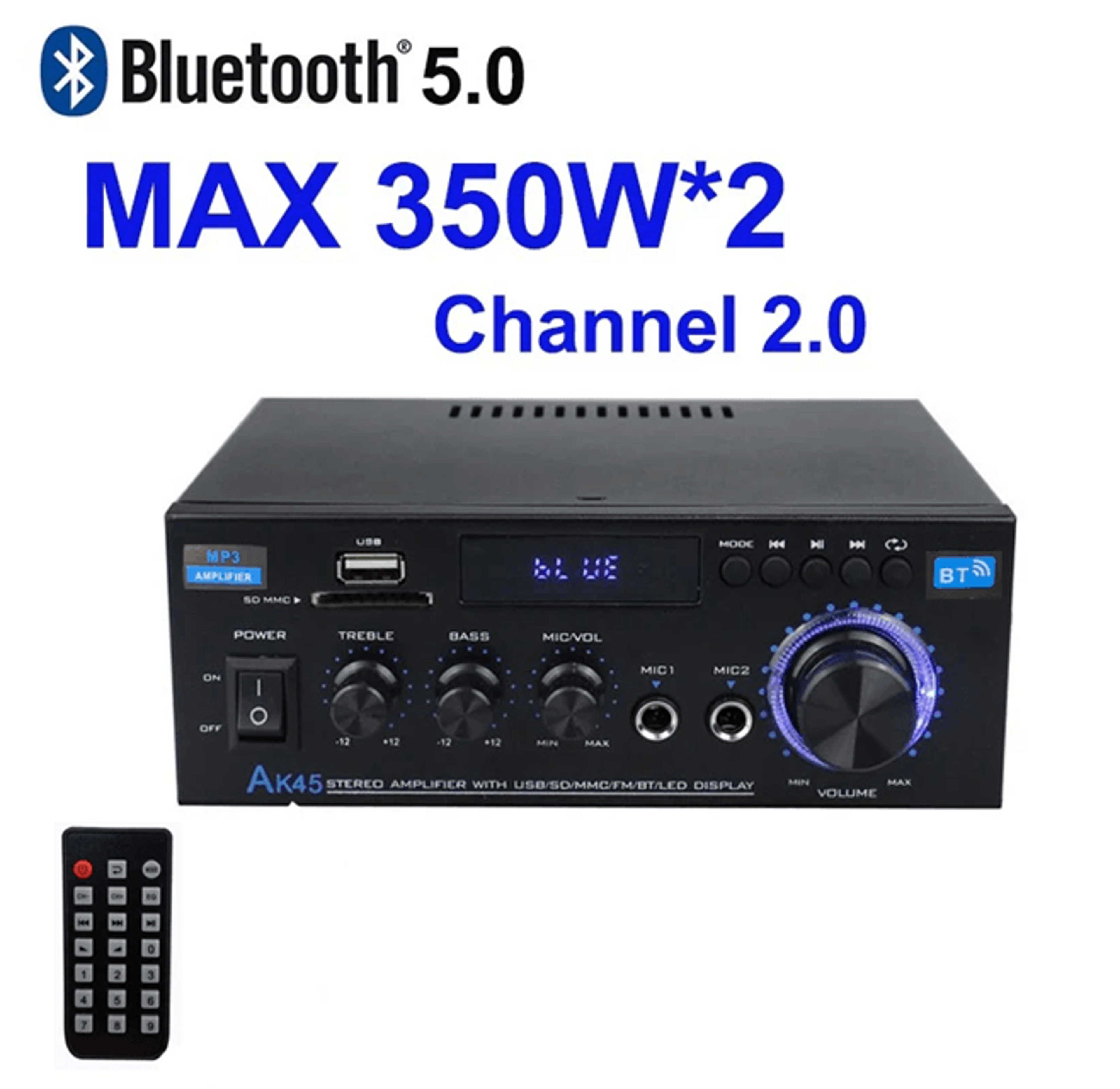 AK45 HiFi Bluetooth Audio Amplifier Stereo Power Amp For Home And Car Speakers 0