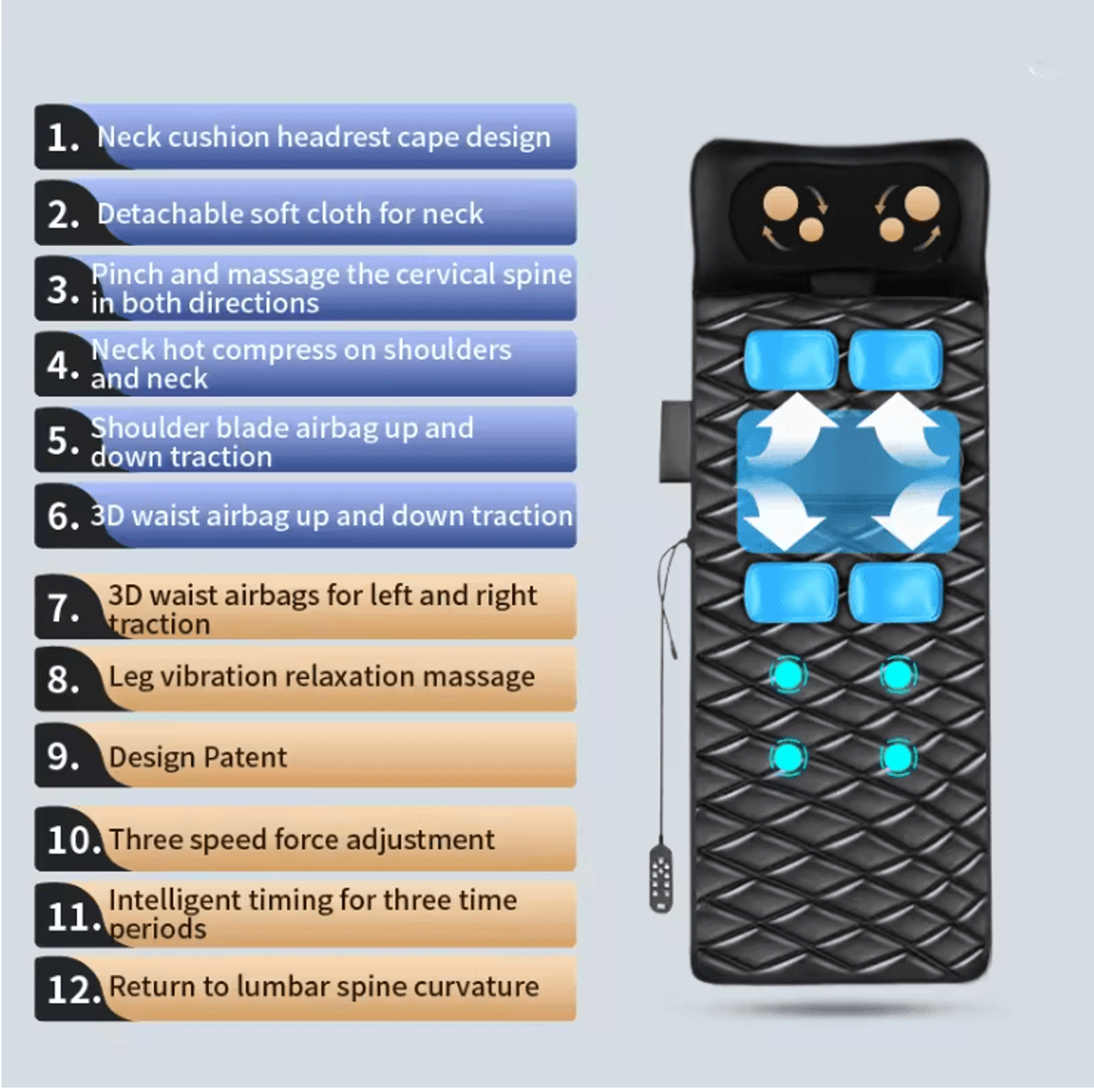 RelaxEase Heated Vibration Full Body Massage Mat With Remote Control 4