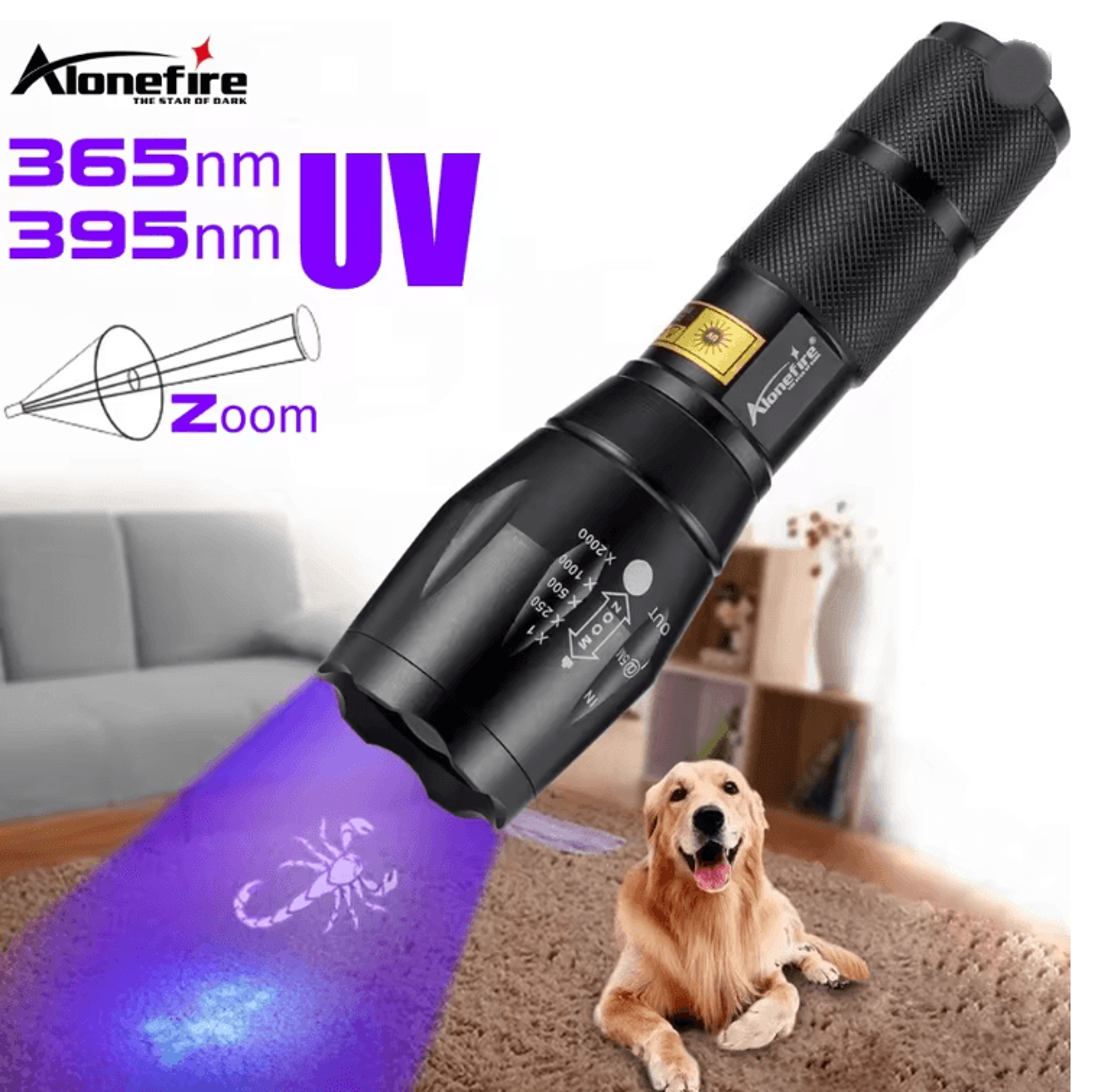 UV LED Flashlight 365nm 395nm Black Light Torch For Pet Stain Detection And Money Authentication 0