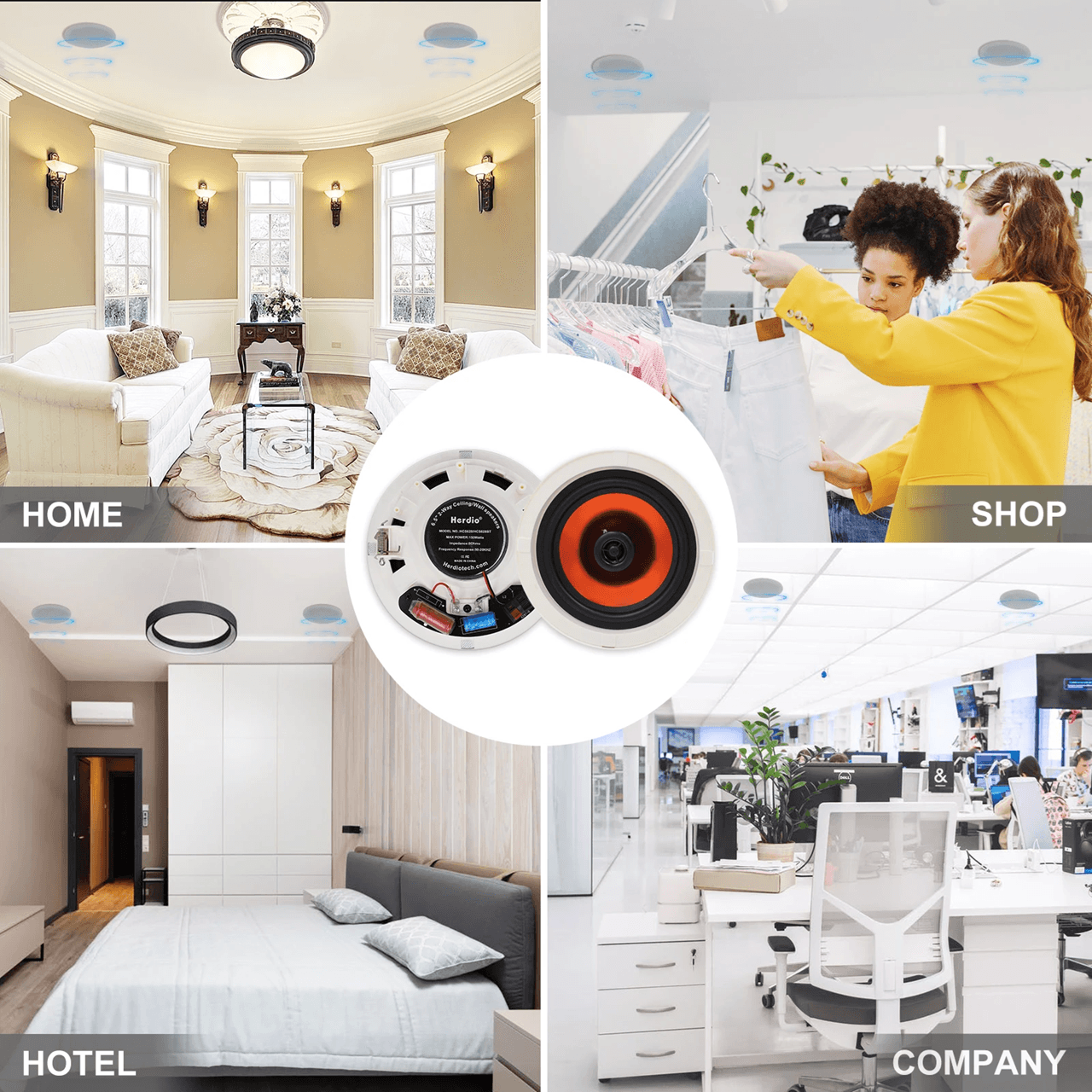 Herdio 65 Inch Ceiling Bluetooth Speaker System 300W Recessed Home Audio For Kitchen Bedroom And Ba 4