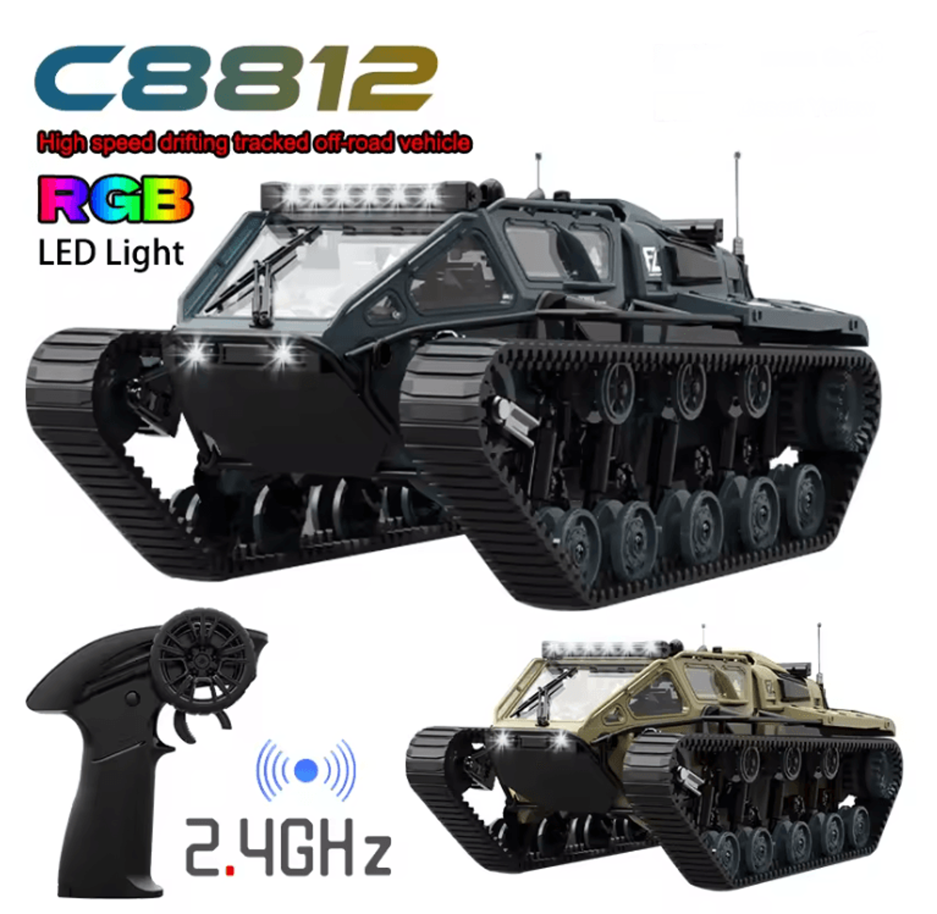 JJRC C8812 RC Tracked Tank With LED Lights Full Scale Model 0