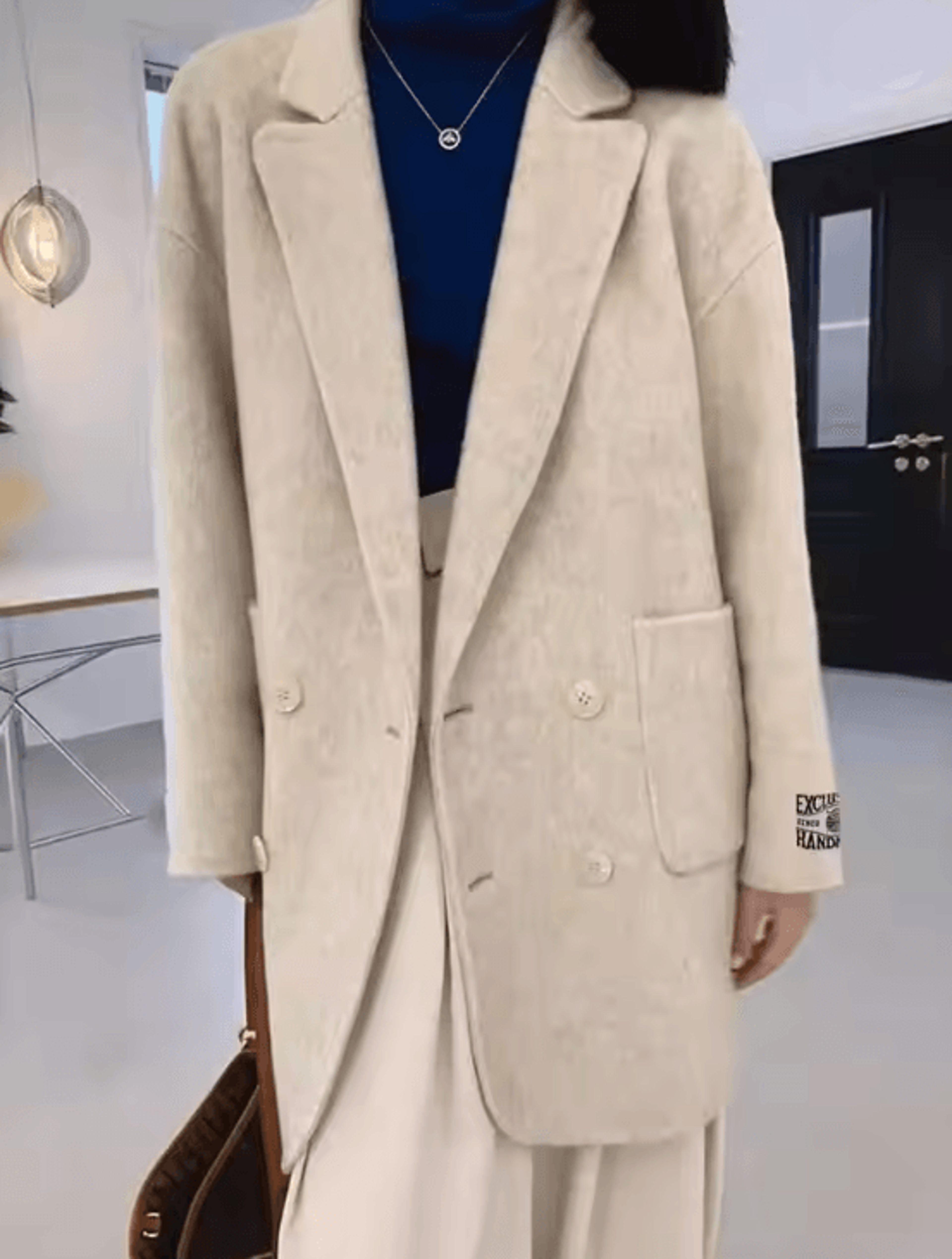 Womens Wool Cashmere Coat Long Sleeve Loose Fit Winter Jacket 0