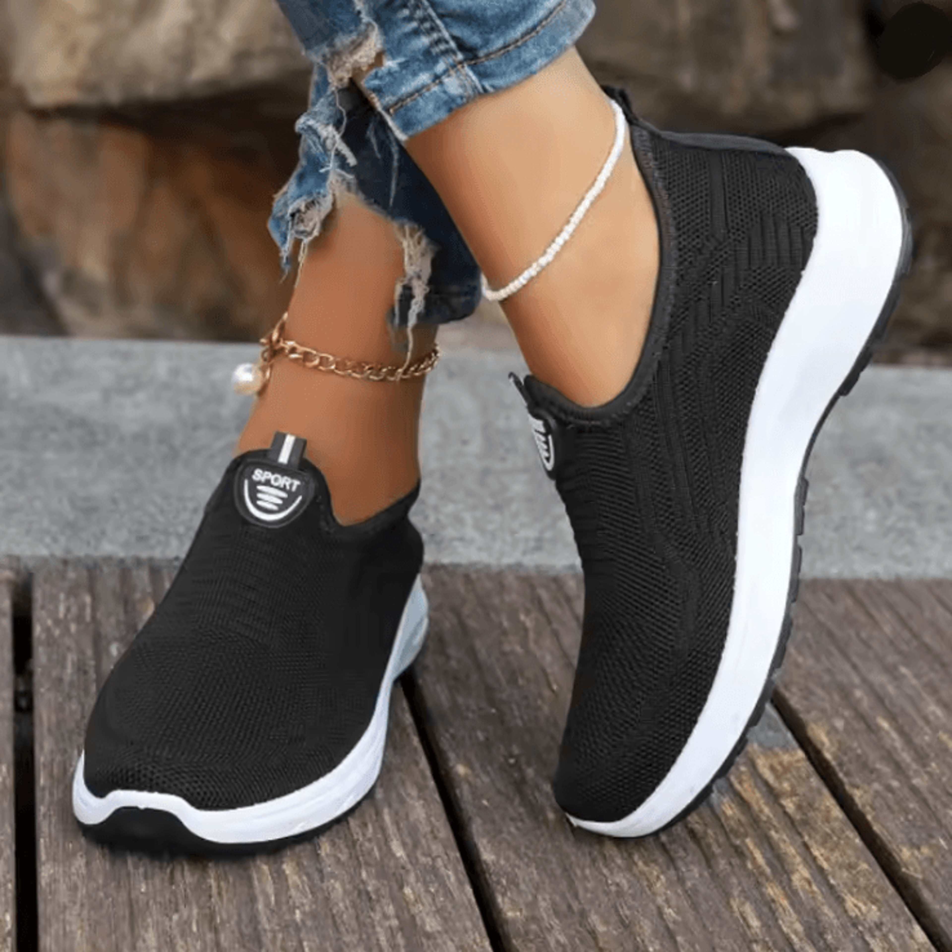 Womens Slip On Sneakers Breathable Walking Shoes Casual Comfort Flats 2