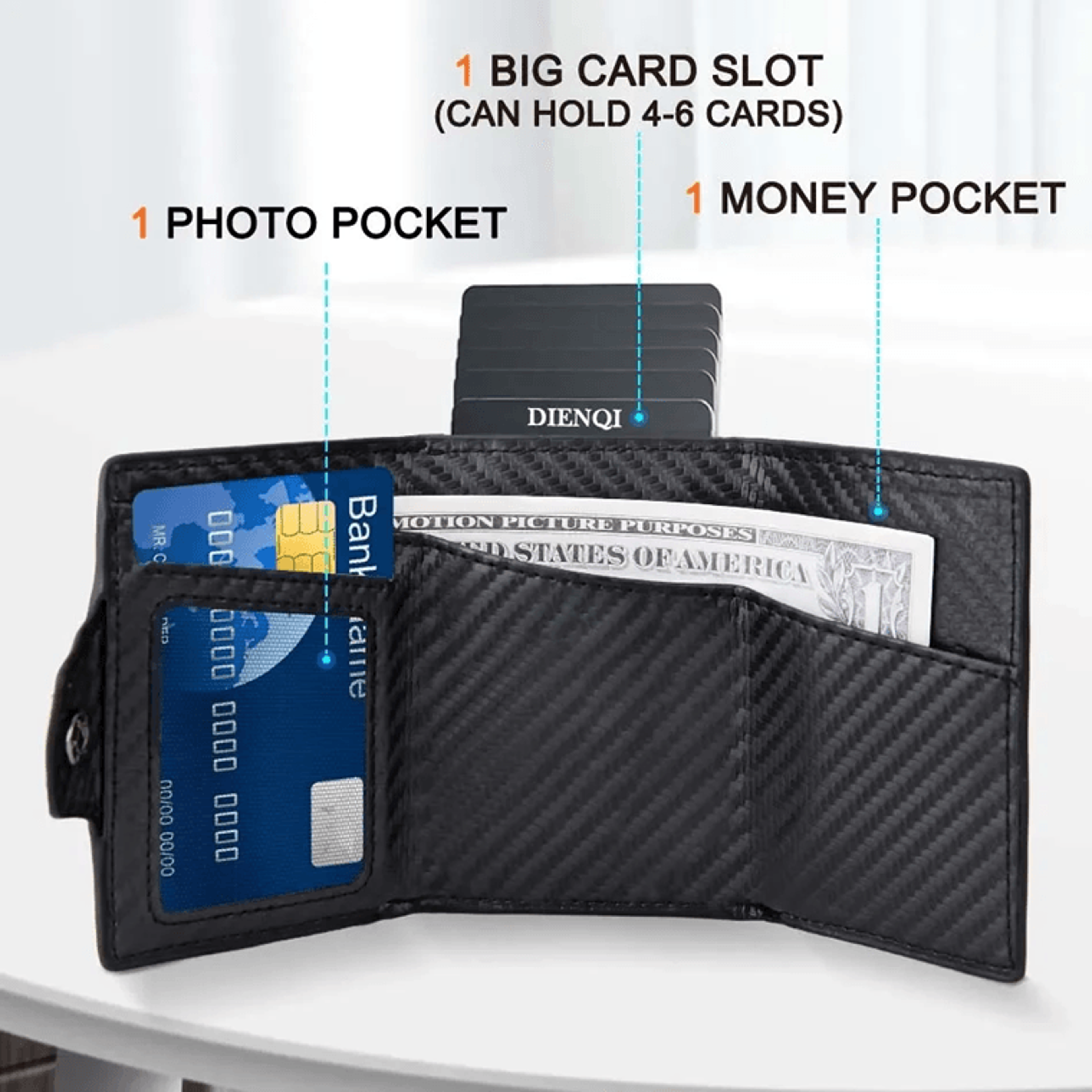 Slim RFID Leather Wallet For Men Pop Up Credit Card Holder With Coin Pocket 2