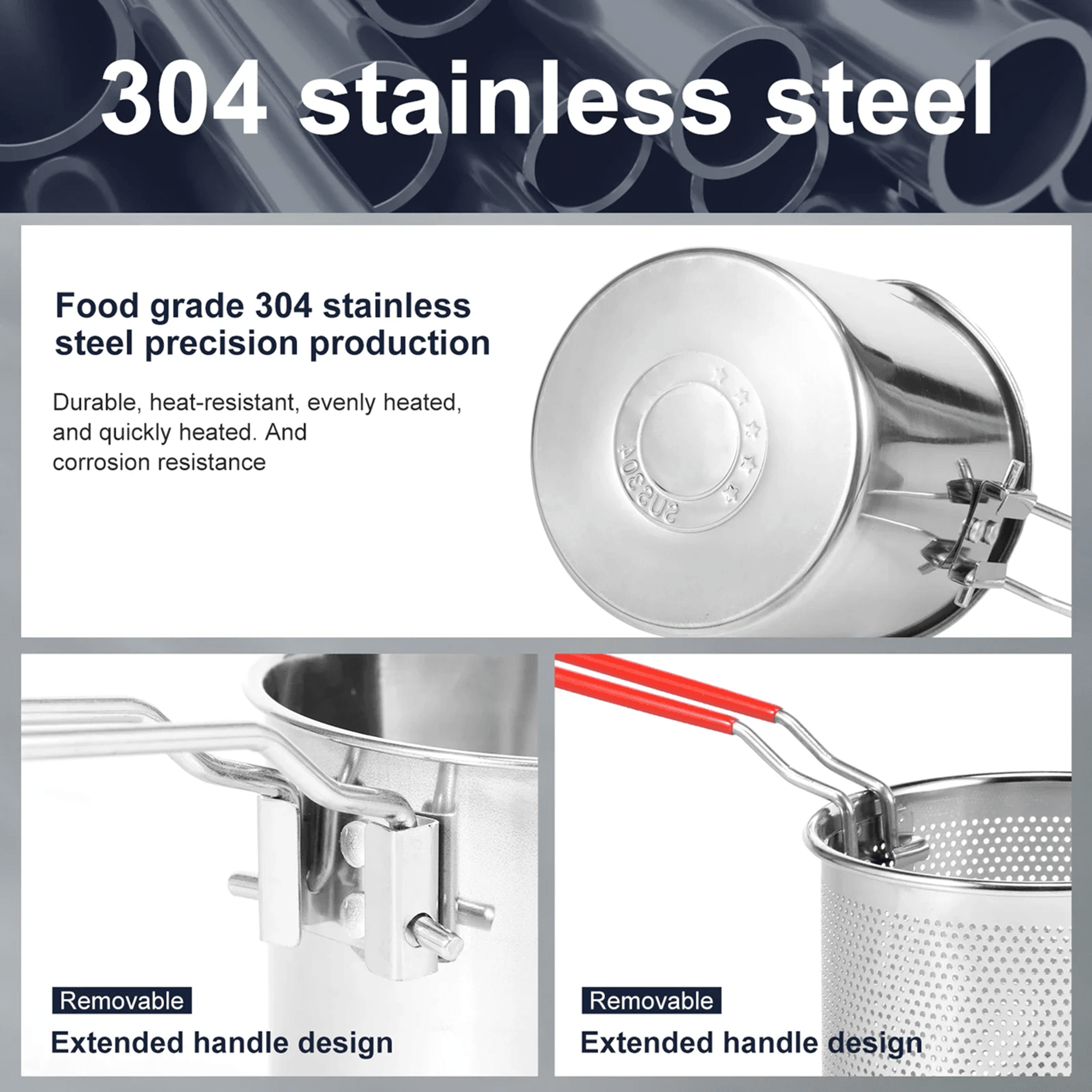 Stainless Steel Deep Fryer Pot With Basket For Home Cooking And Frying 3