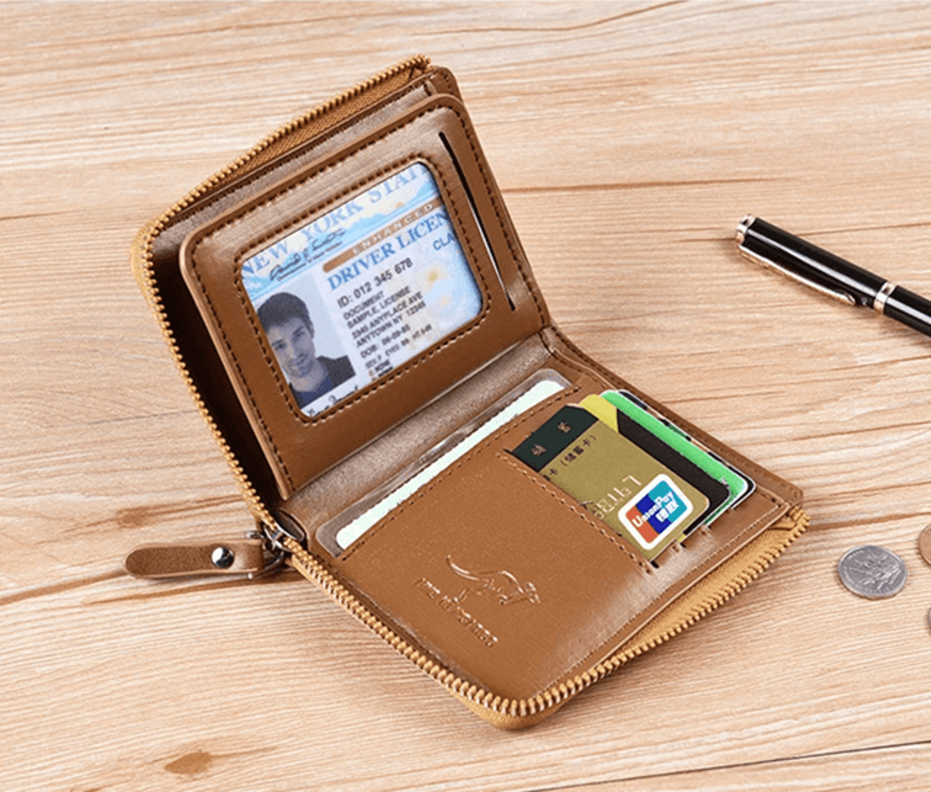Mens Leather Wallet With RFID Protection And Zipper Card Holder 0
