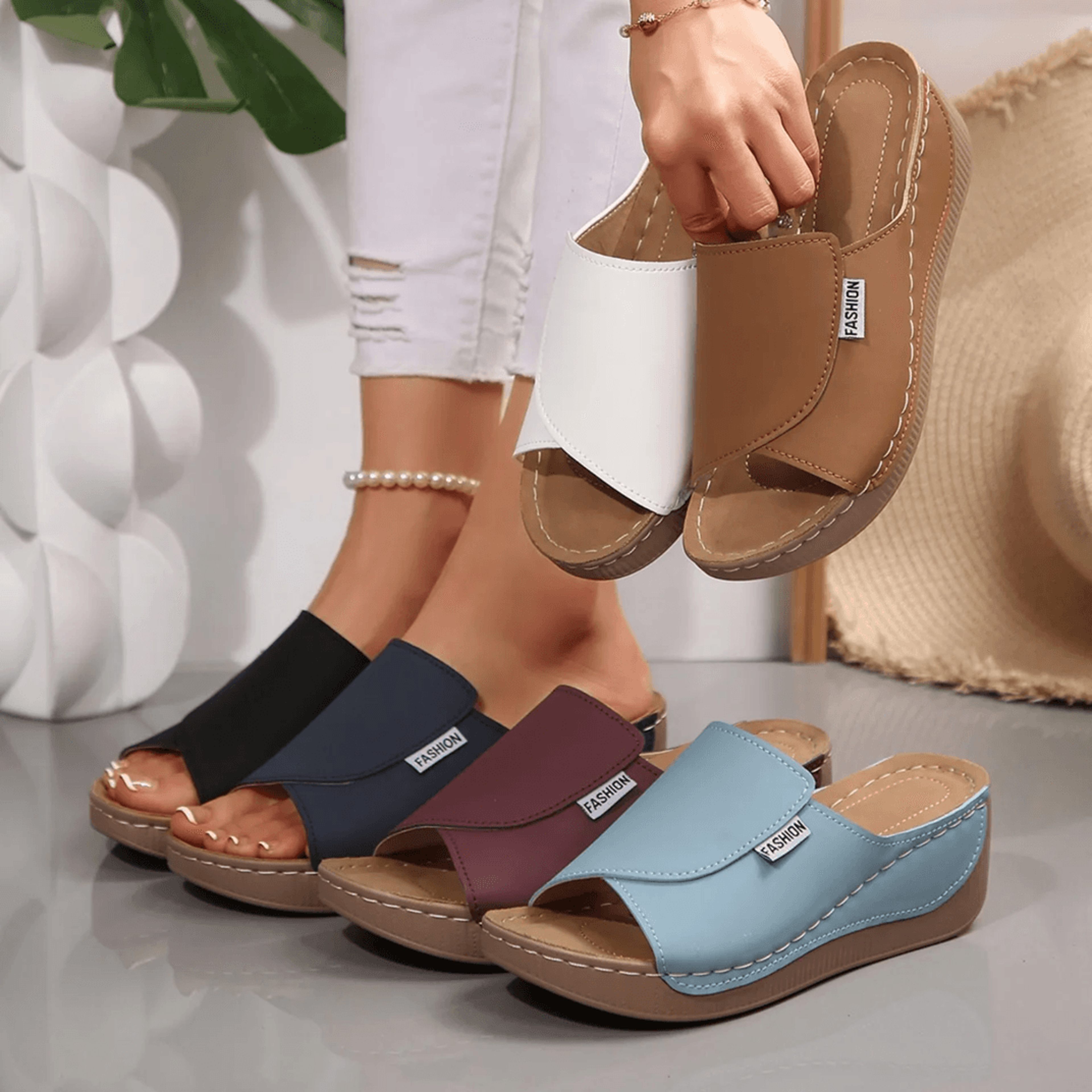 Women Wedge Slippers Comfortable Open Toe Sandals With Buckle And Breathable Design 0