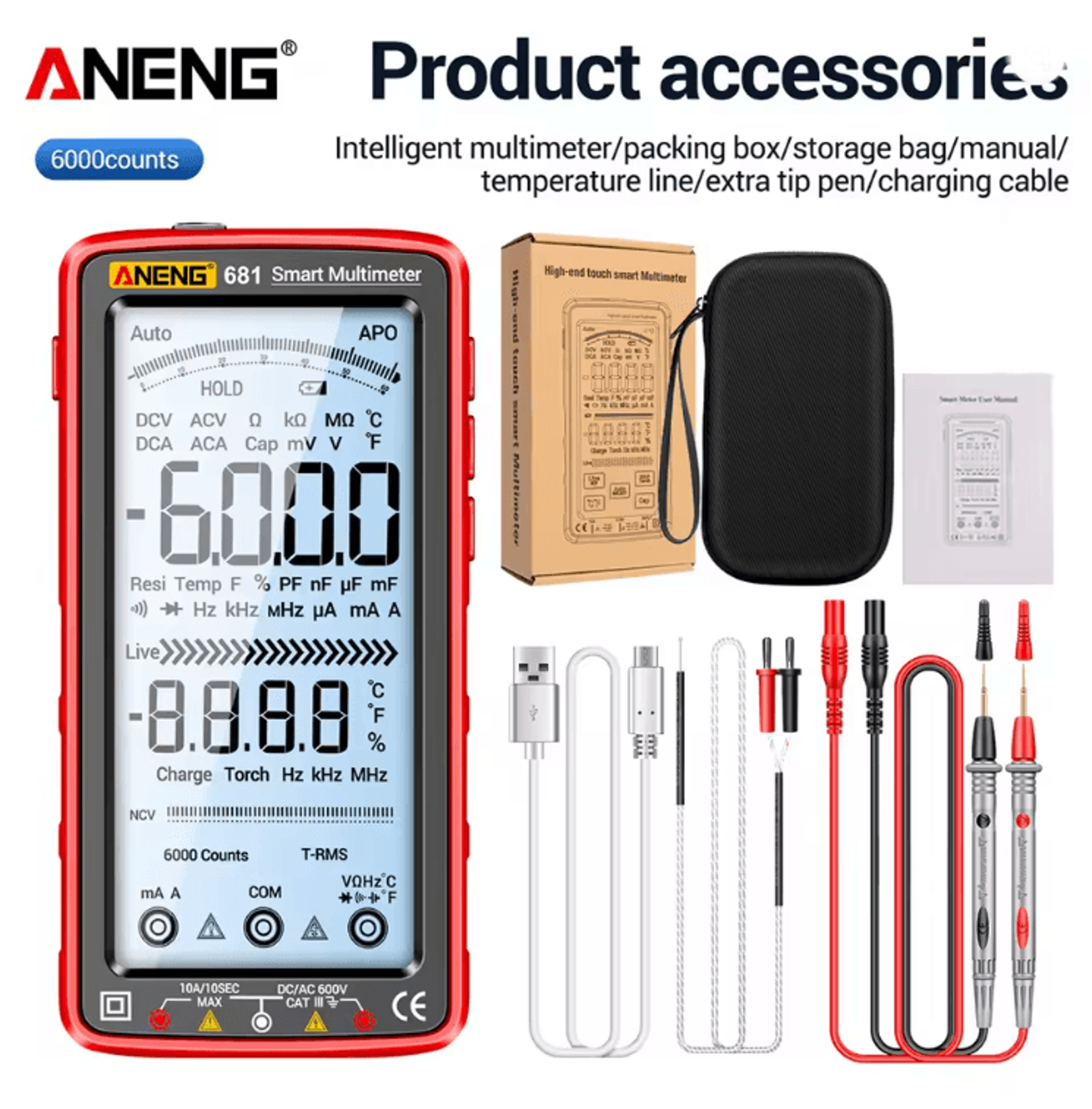 ANENG 681 Rechargeable Digital Multimeter With Non Contact Voltage Detection 4