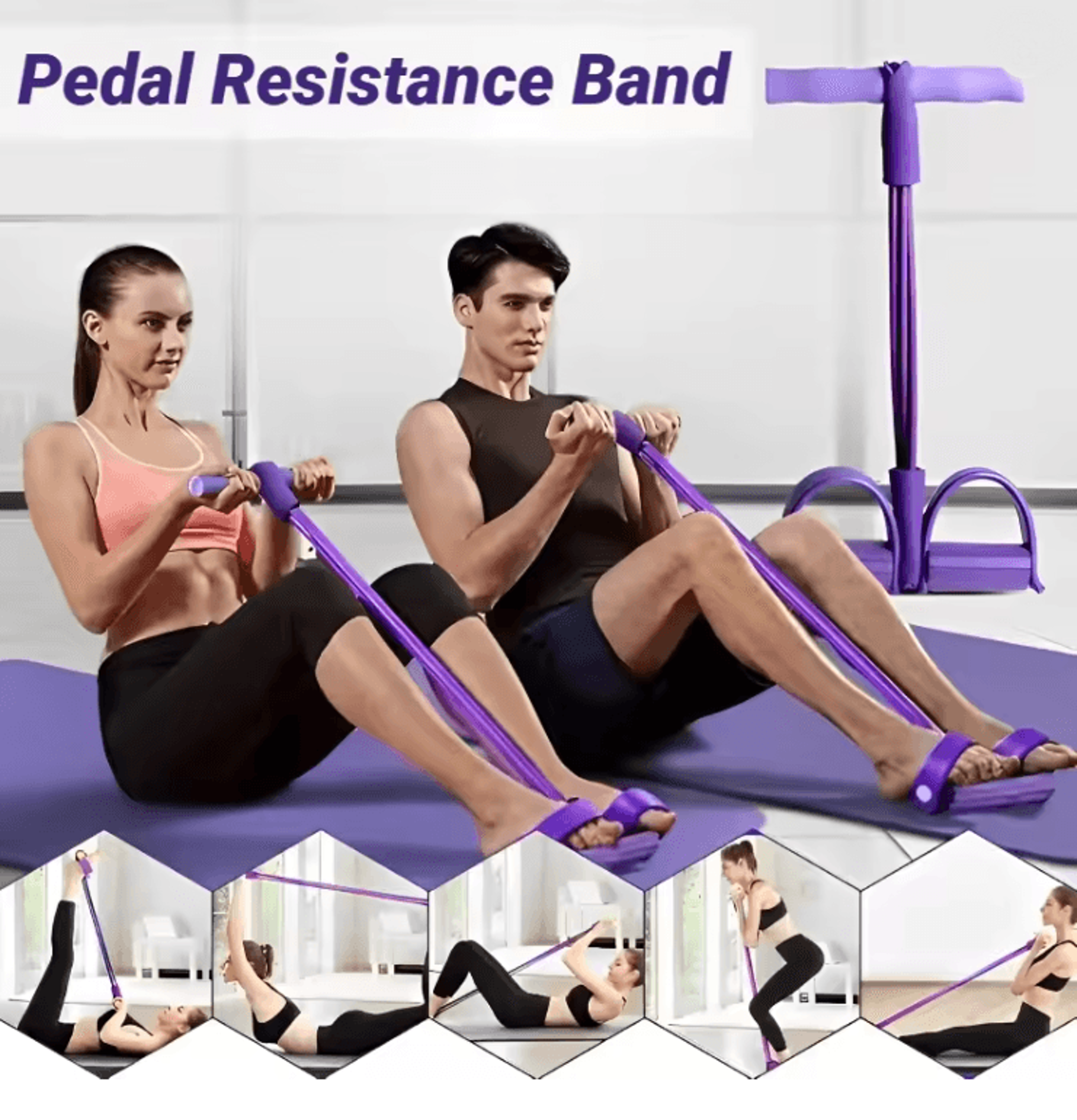 FlexCore 4 Tube Pedal Resistance Band Full Body Fitness Trainer 0