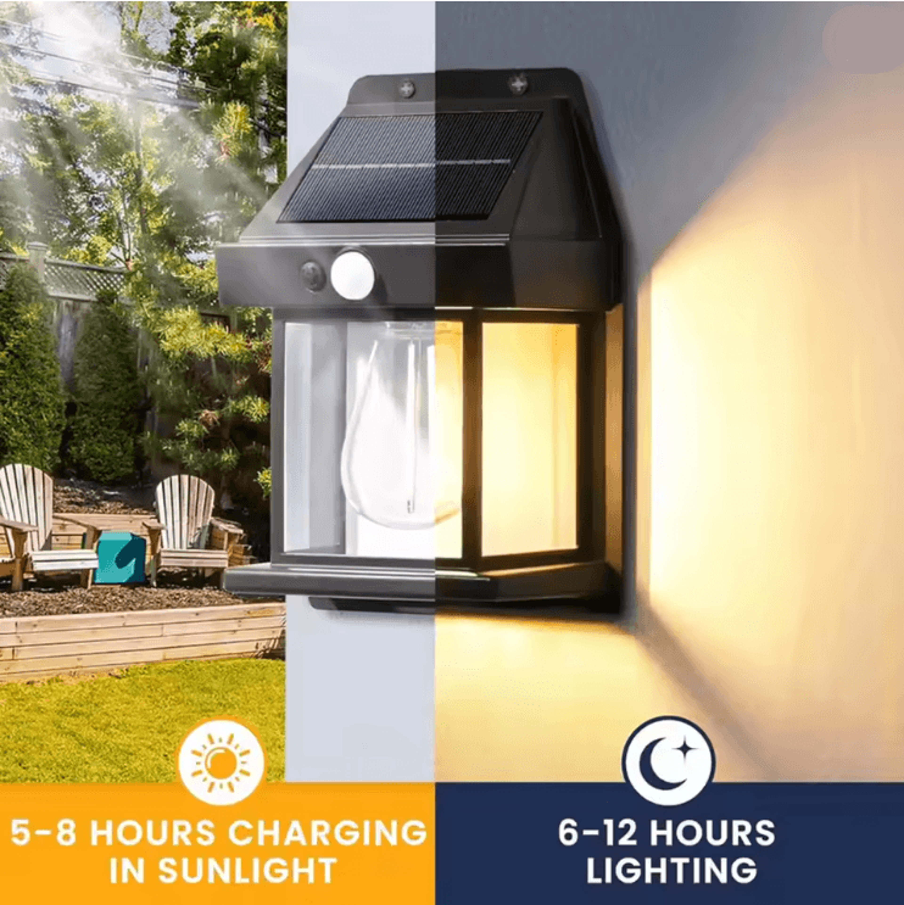 LumaGlow Outdoor Solar Wall Light With Motion Induction And Warm Tungsten Glow 2