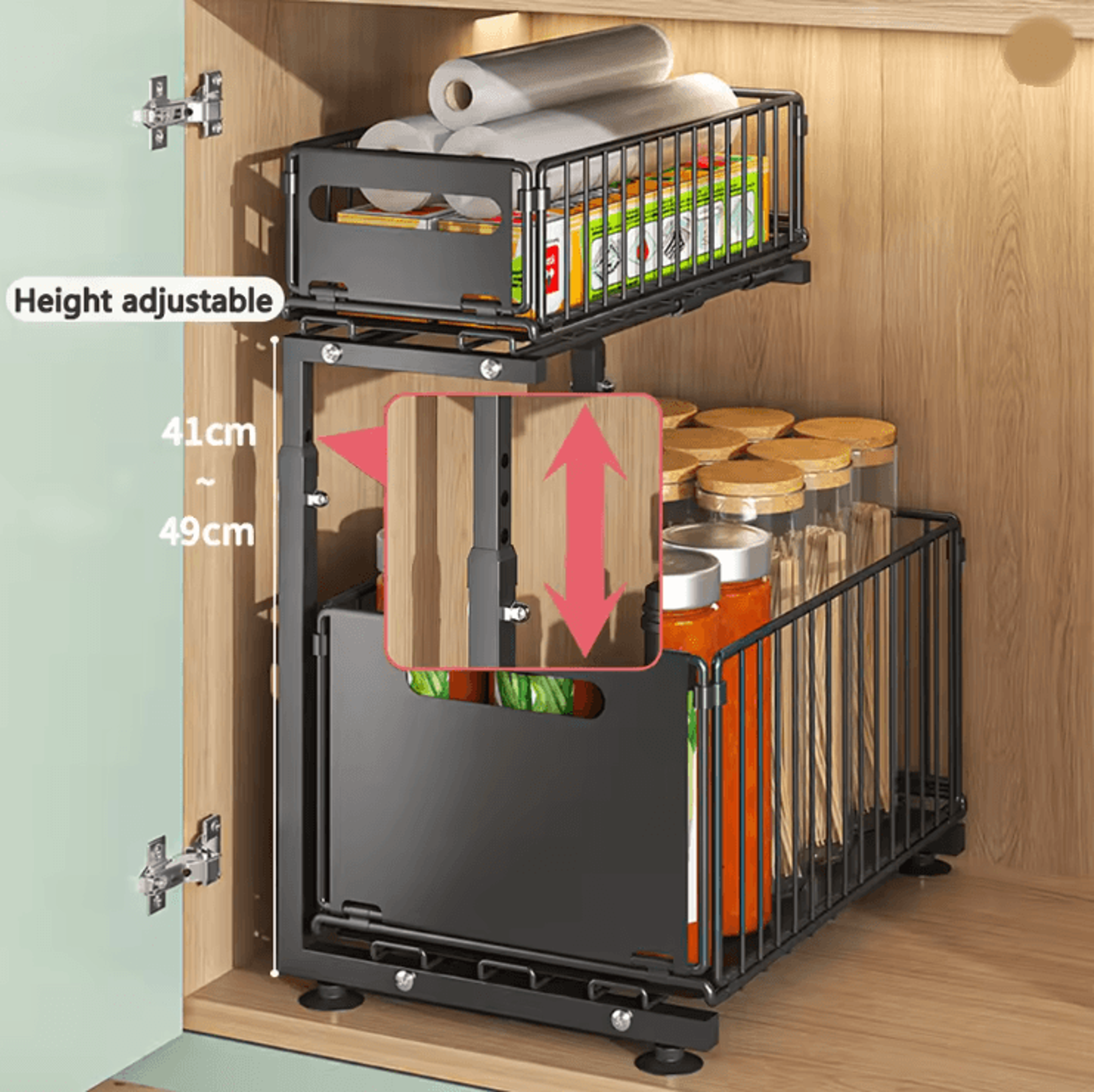 NeatSpace 2 Tier Pull Out Cabinet Organizer With Adjustable Sliding Storage Rack 1