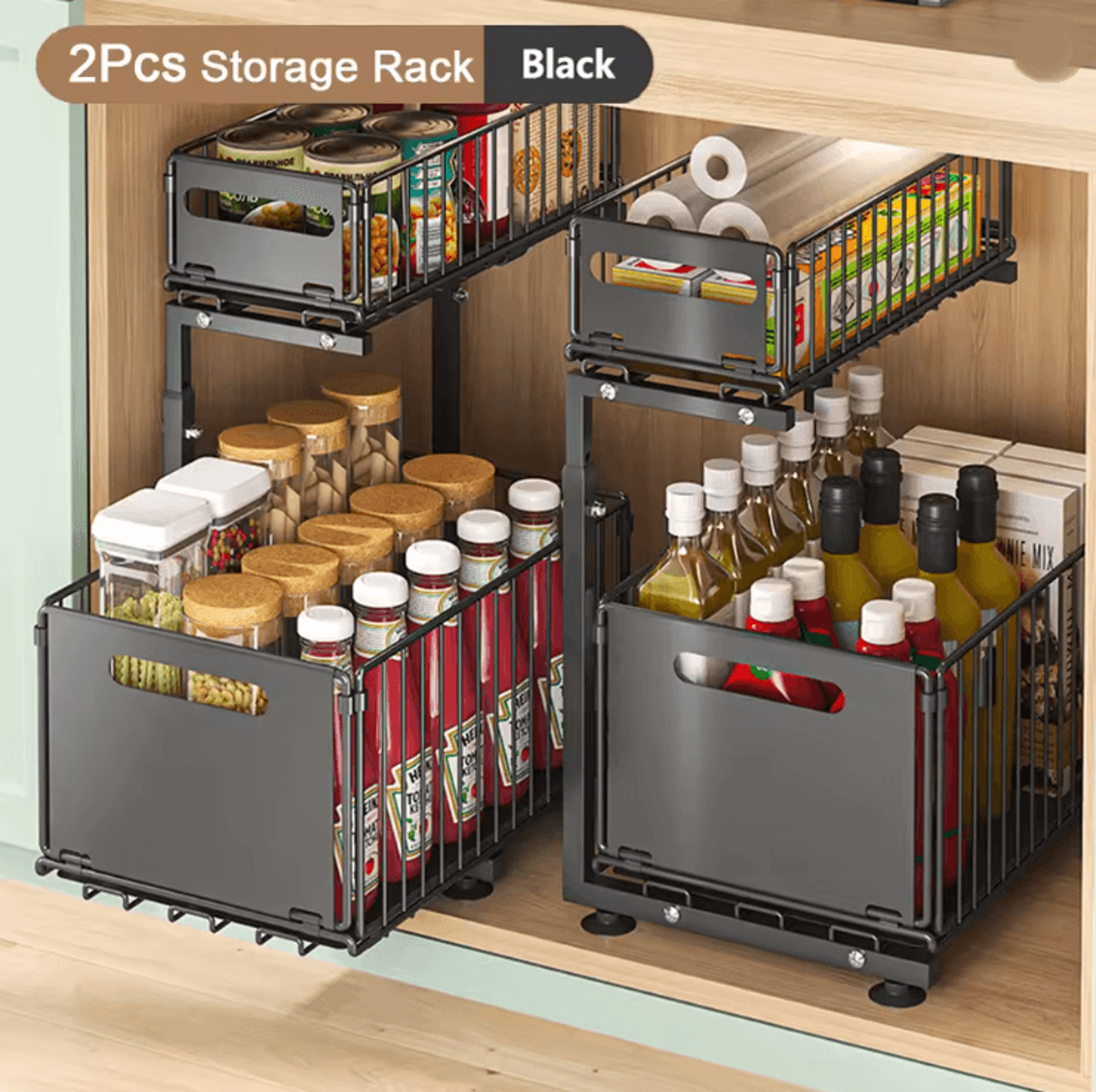 NeatSpace 2 Tier Pull Out Cabinet Organizer With Adjustable Sliding Storage Rack 4