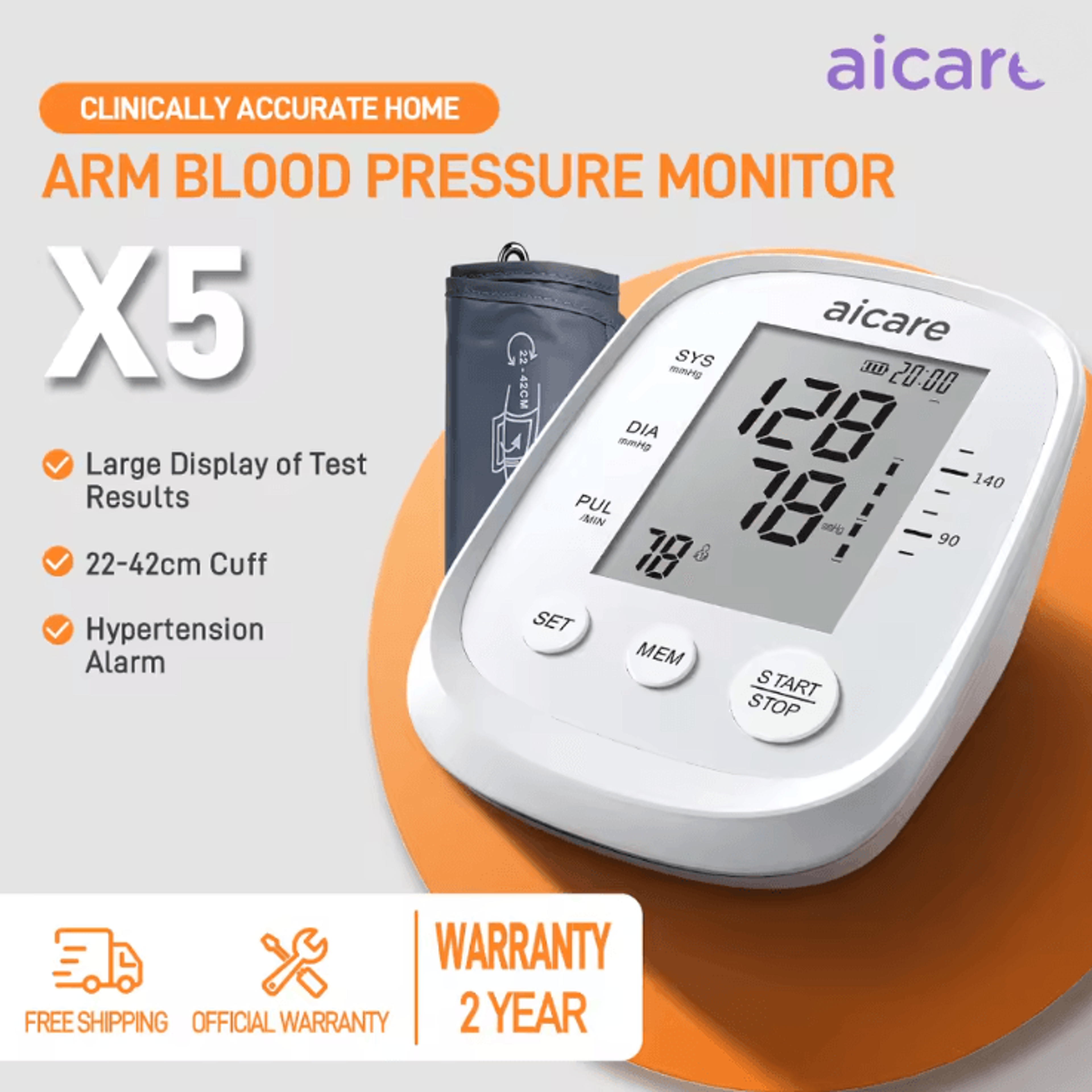AICARE Blood Pressure Monitor Upper Arm Automatic Tonometer Digital Blood Pressure Meter BP Medical 0