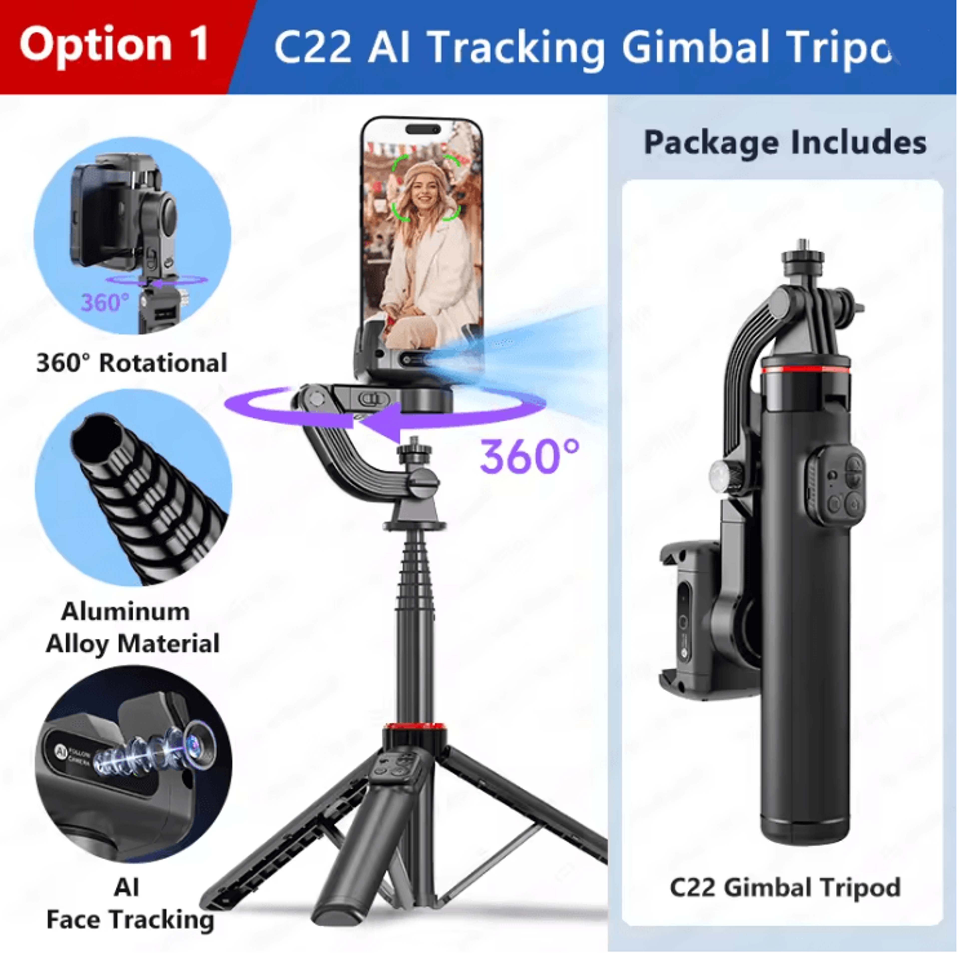 C22 Smart AI Face Tracking Gimbal Stabilizer With Tripod 4
