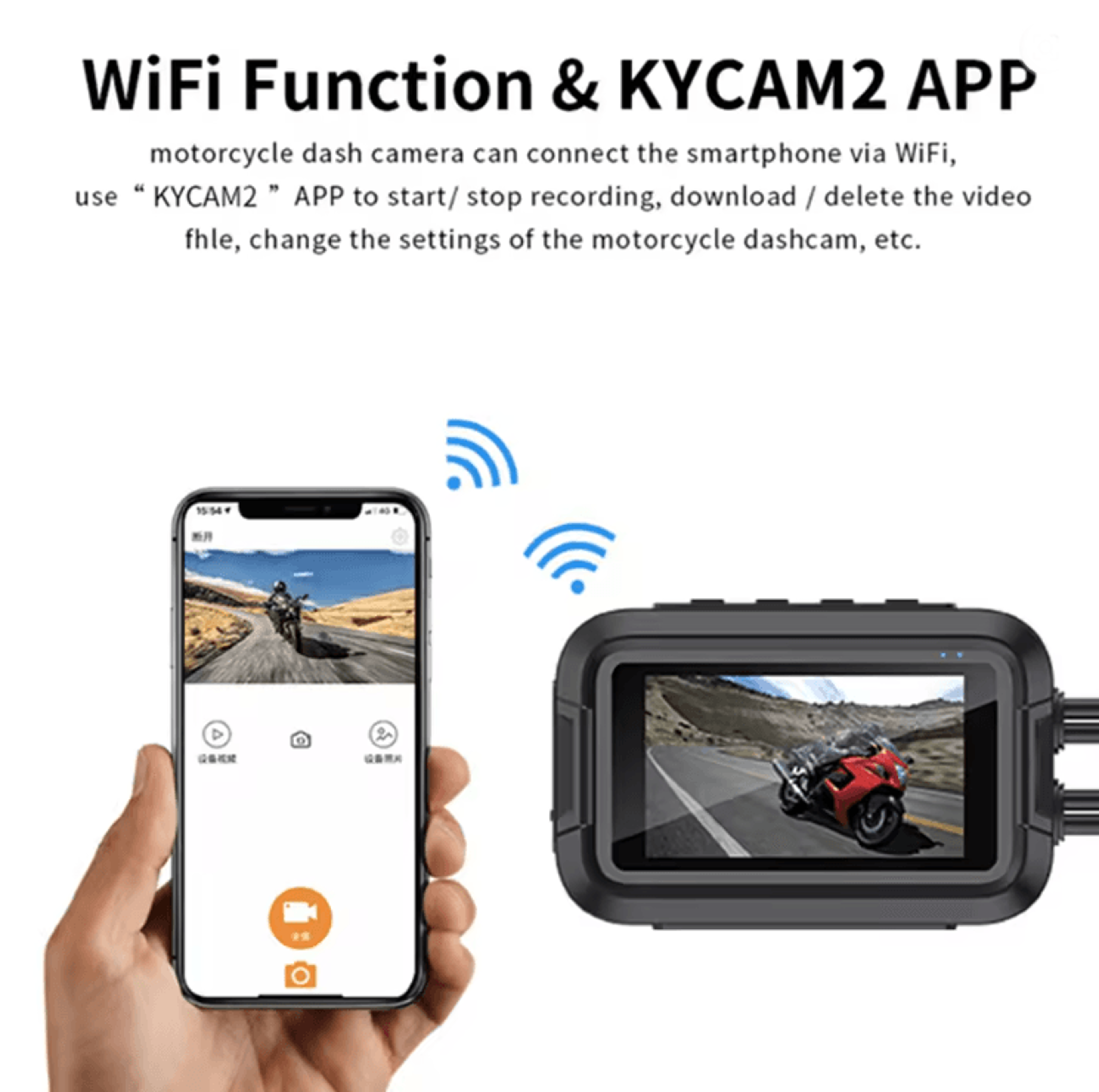 DualView 1080P Motorcycle Dash Cam With WiFi And GPS 2