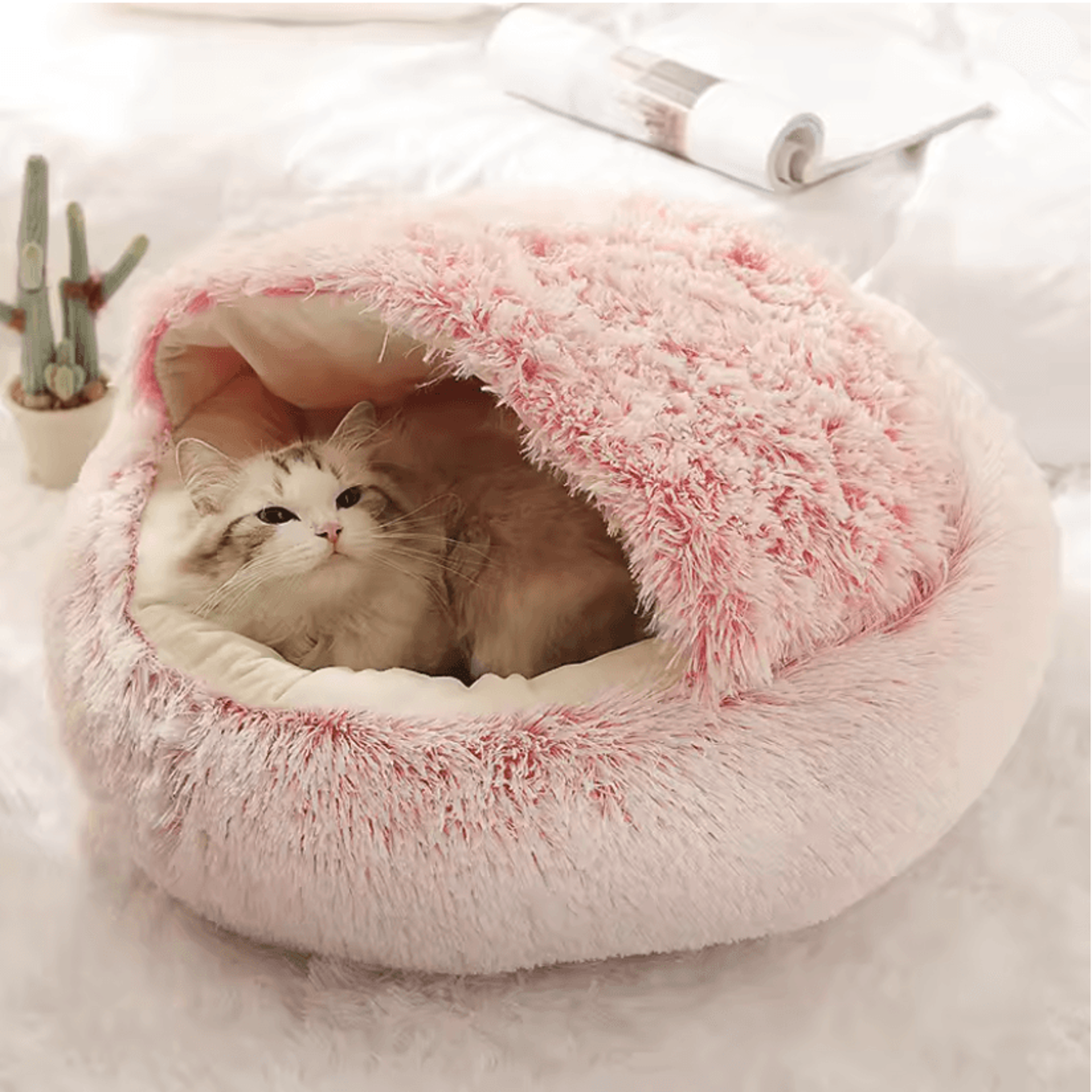 CozyNest Soft Plush Pet Bed With Hooded Cover 0