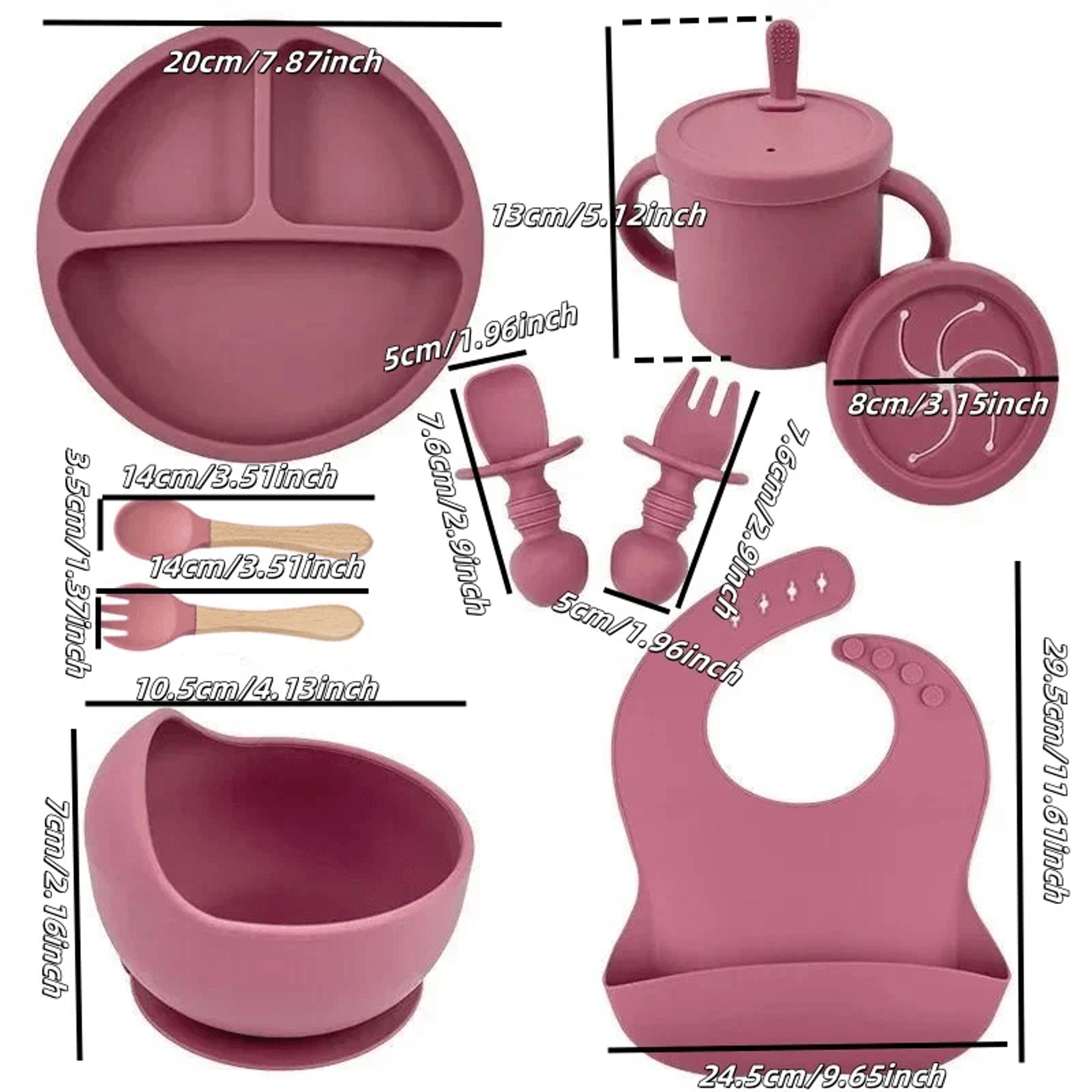 LittleNest Silicone Baby Feeding Set  NonSlip Suction Plate Straw Cup  Wooden Utensils For Toddlers 3
