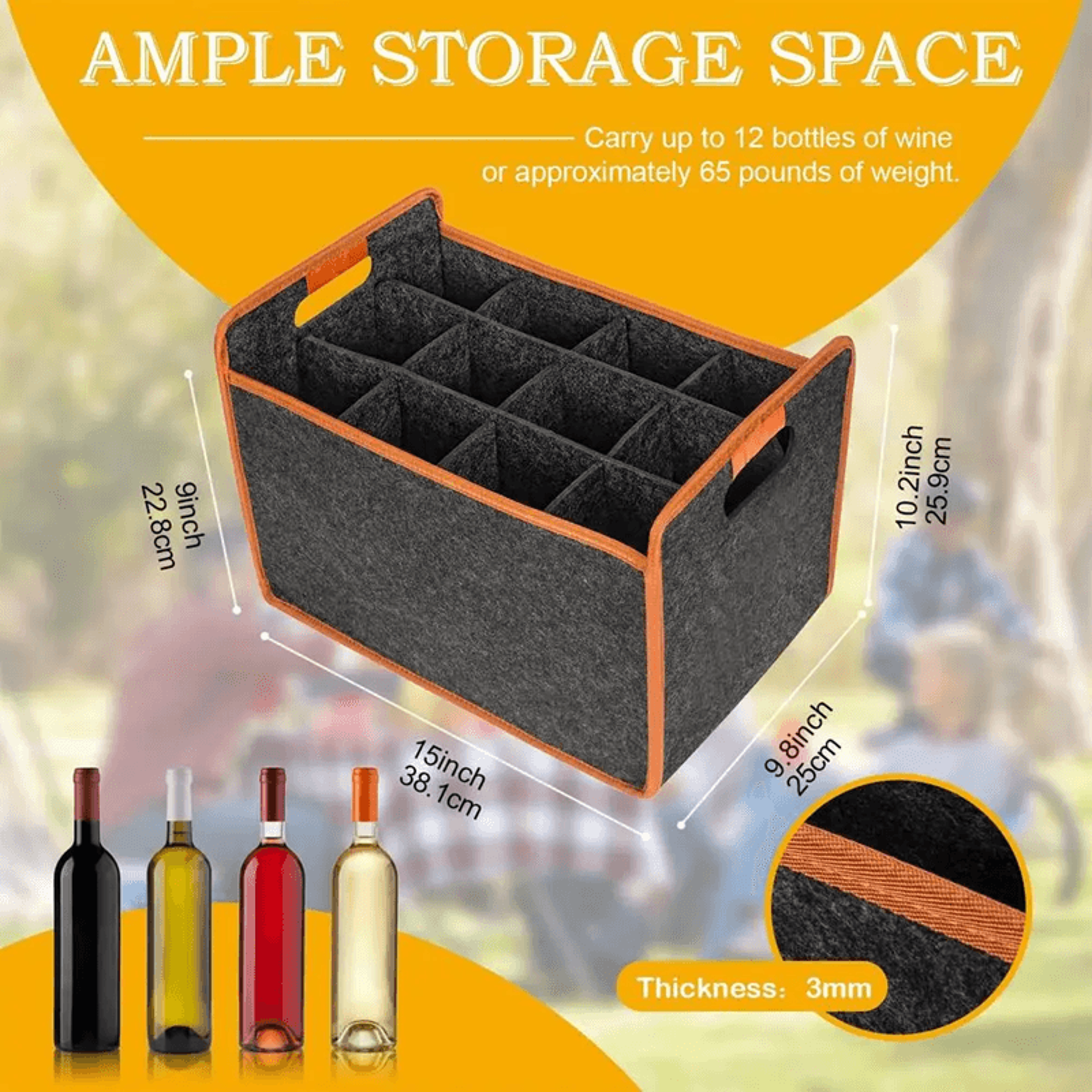 TravelBottle Felt 12Compartment Carrier Tote Portable Wine Bottle Tote Bag For Travel Picnic Weddin 0