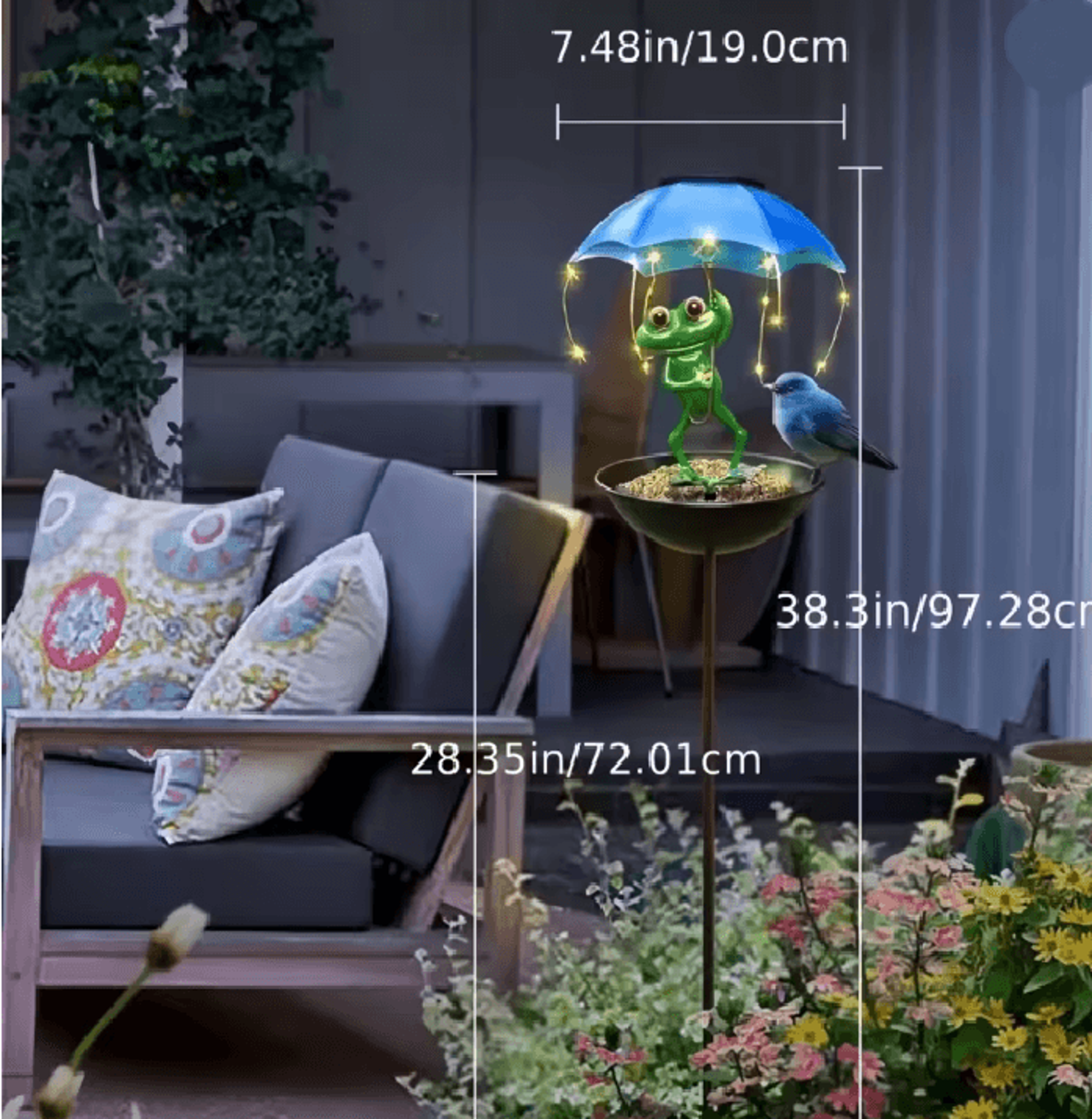 FrogGlow Solar Frog Garden Light With Umbrella And Bird Feeder Decor 2