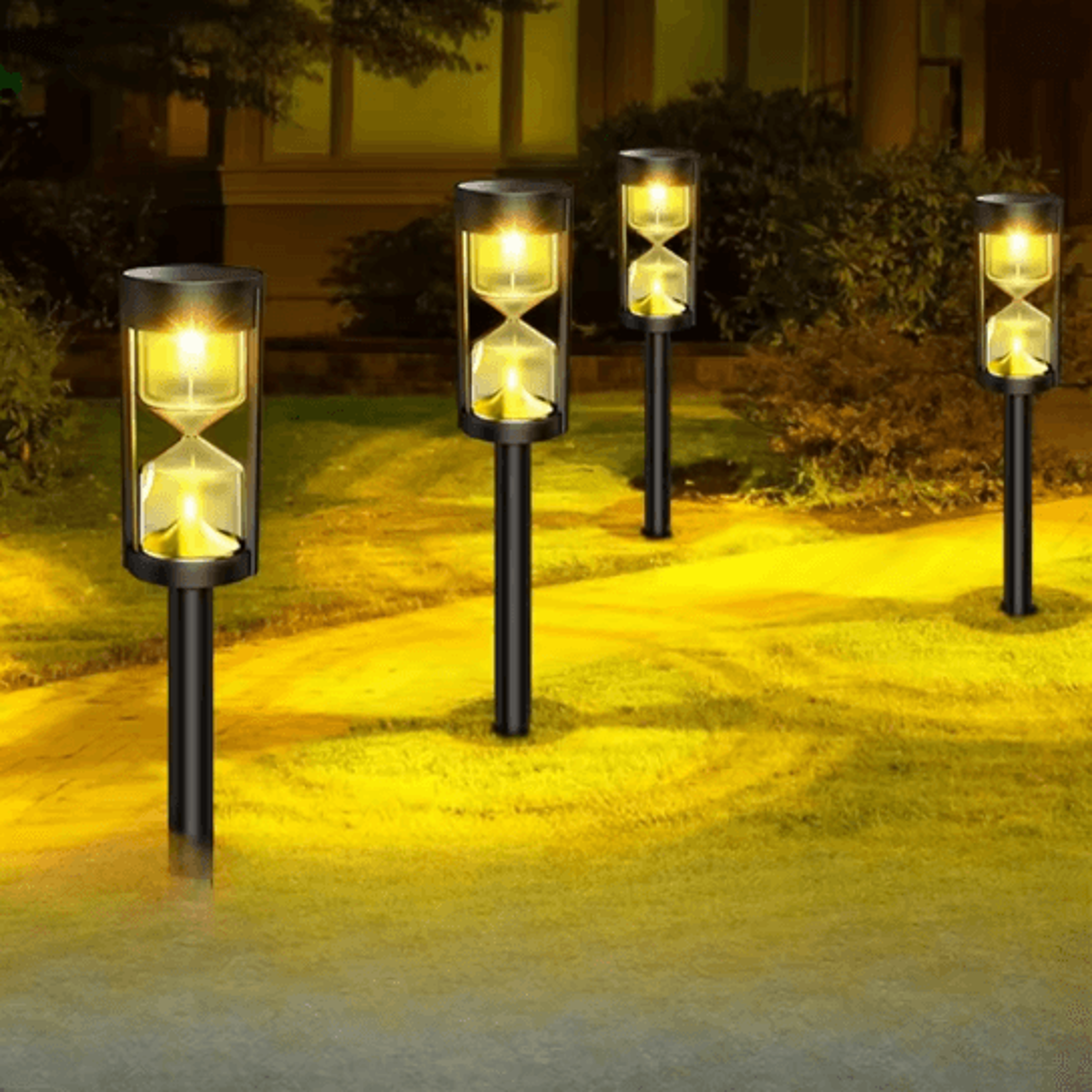 BrightFlow Hourglass Solar Pathway Lights Outdoor Garden Set 4