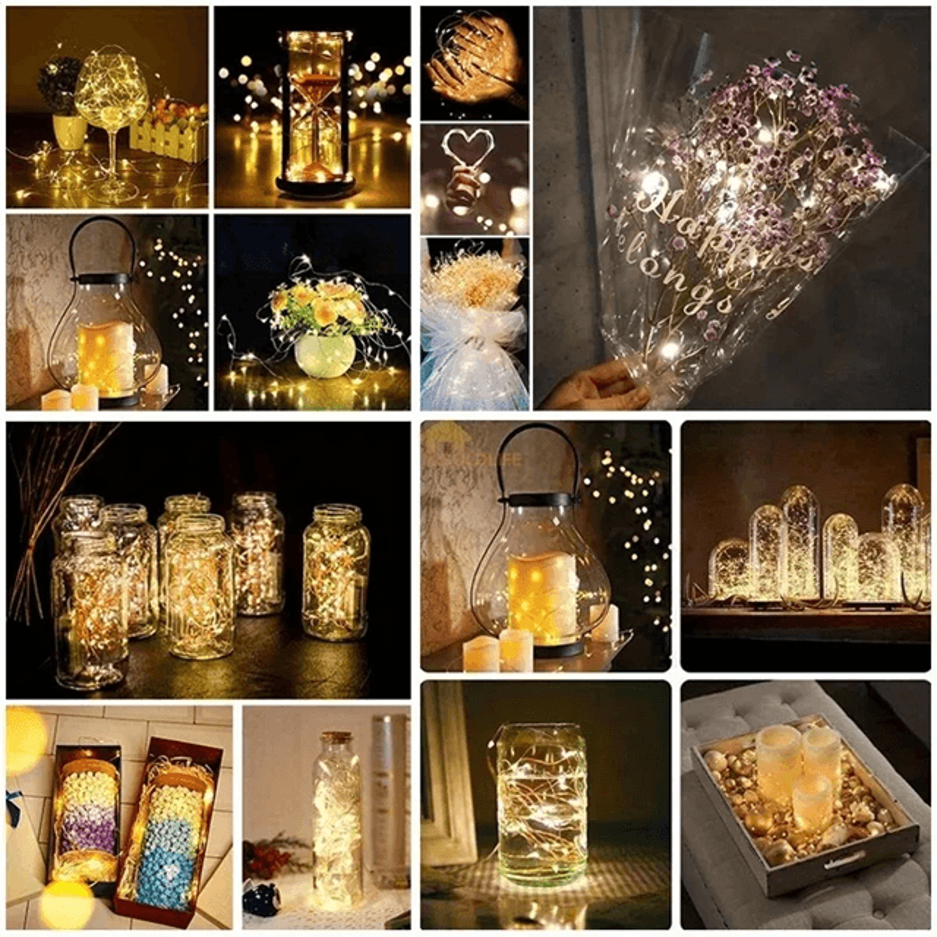 TwinkleTrail 10Pack Waterproof Mini Copper Fairy Lights Battery Powered 3 Speed Modes 0