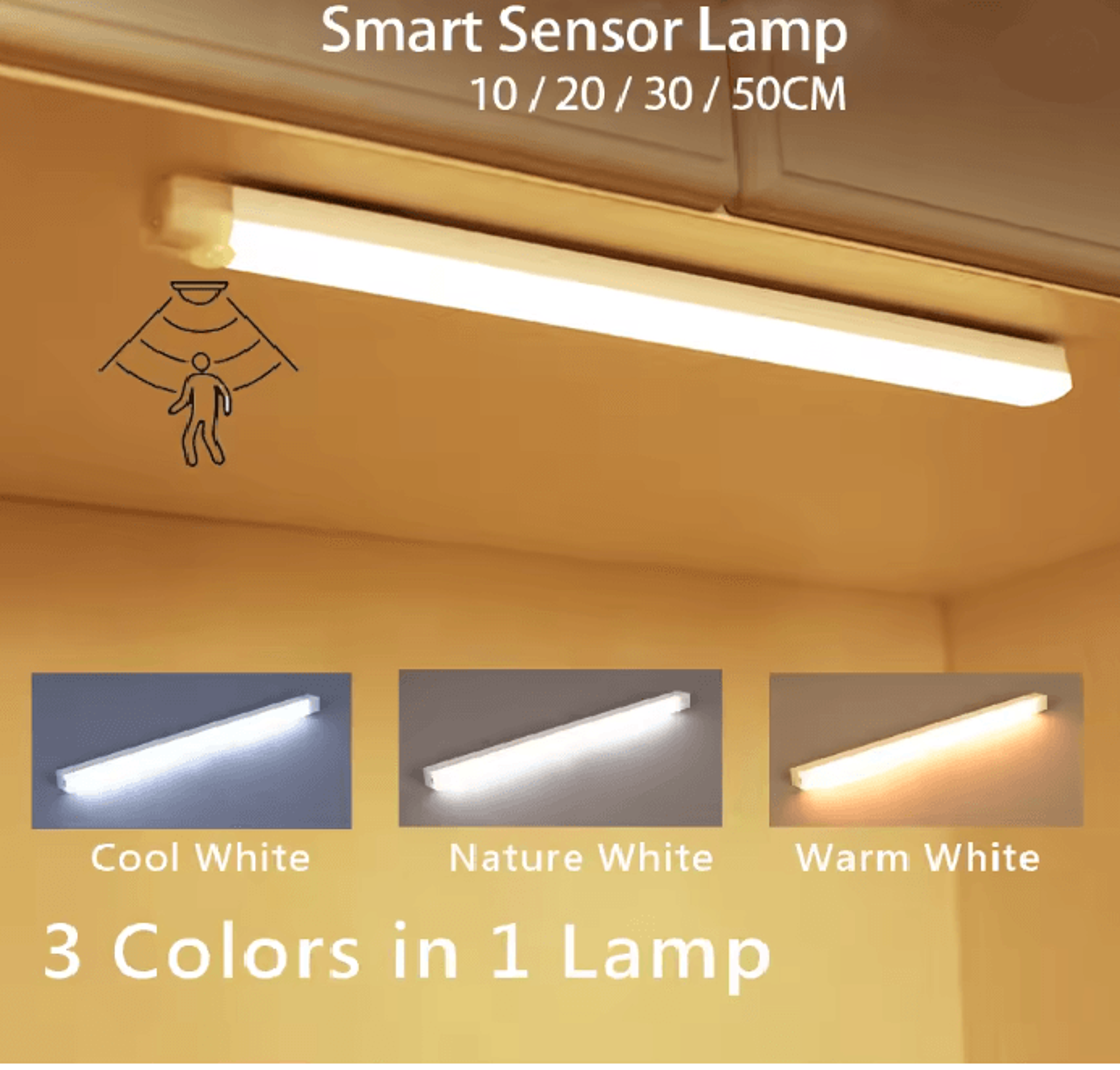Motion Sensor Wireless LED Night Light USB Rechargeable Long Strip Bar Lamp For Kitchen Cabinet War 0