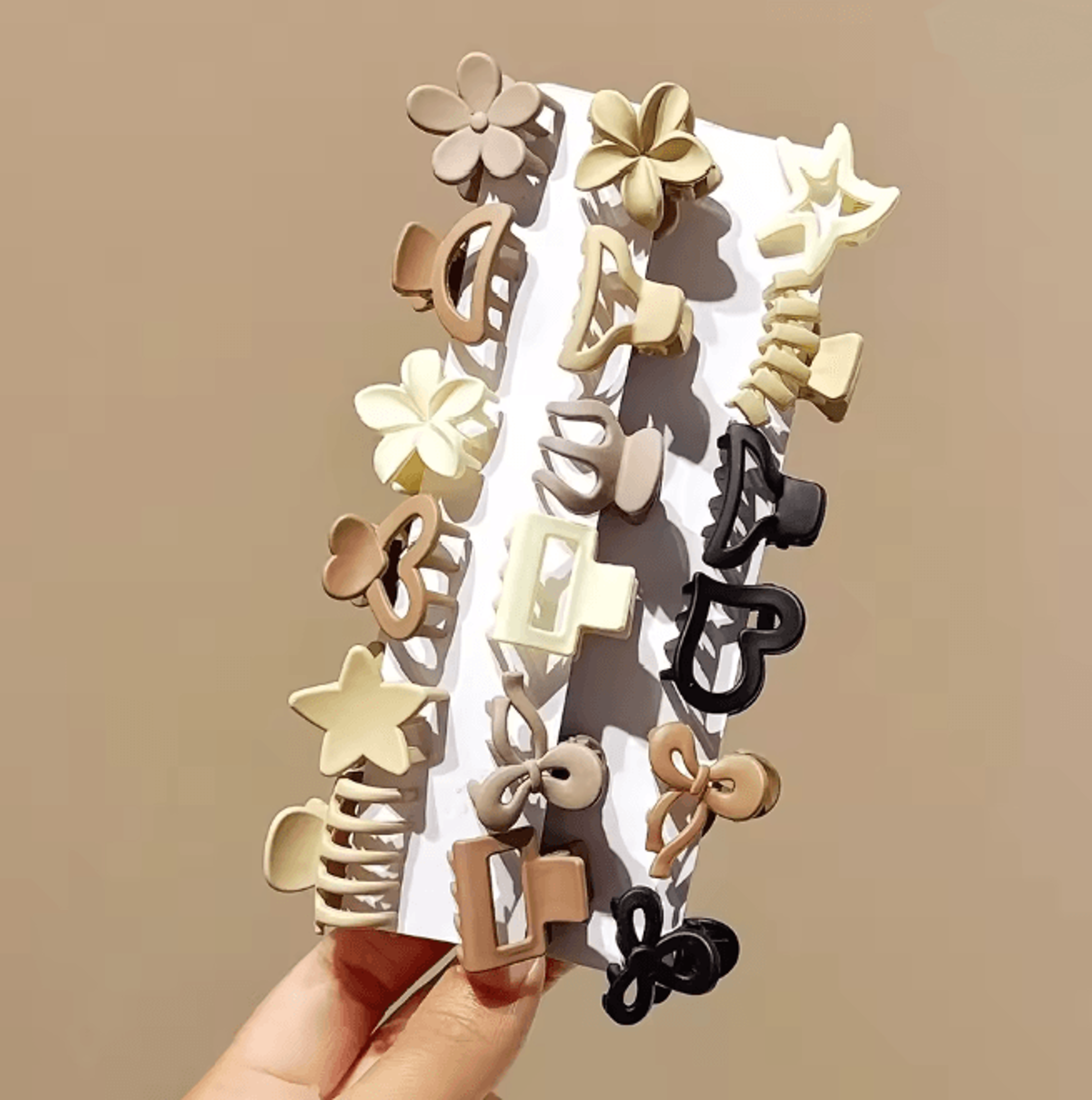 Beige Mini Hair Clip Set 2