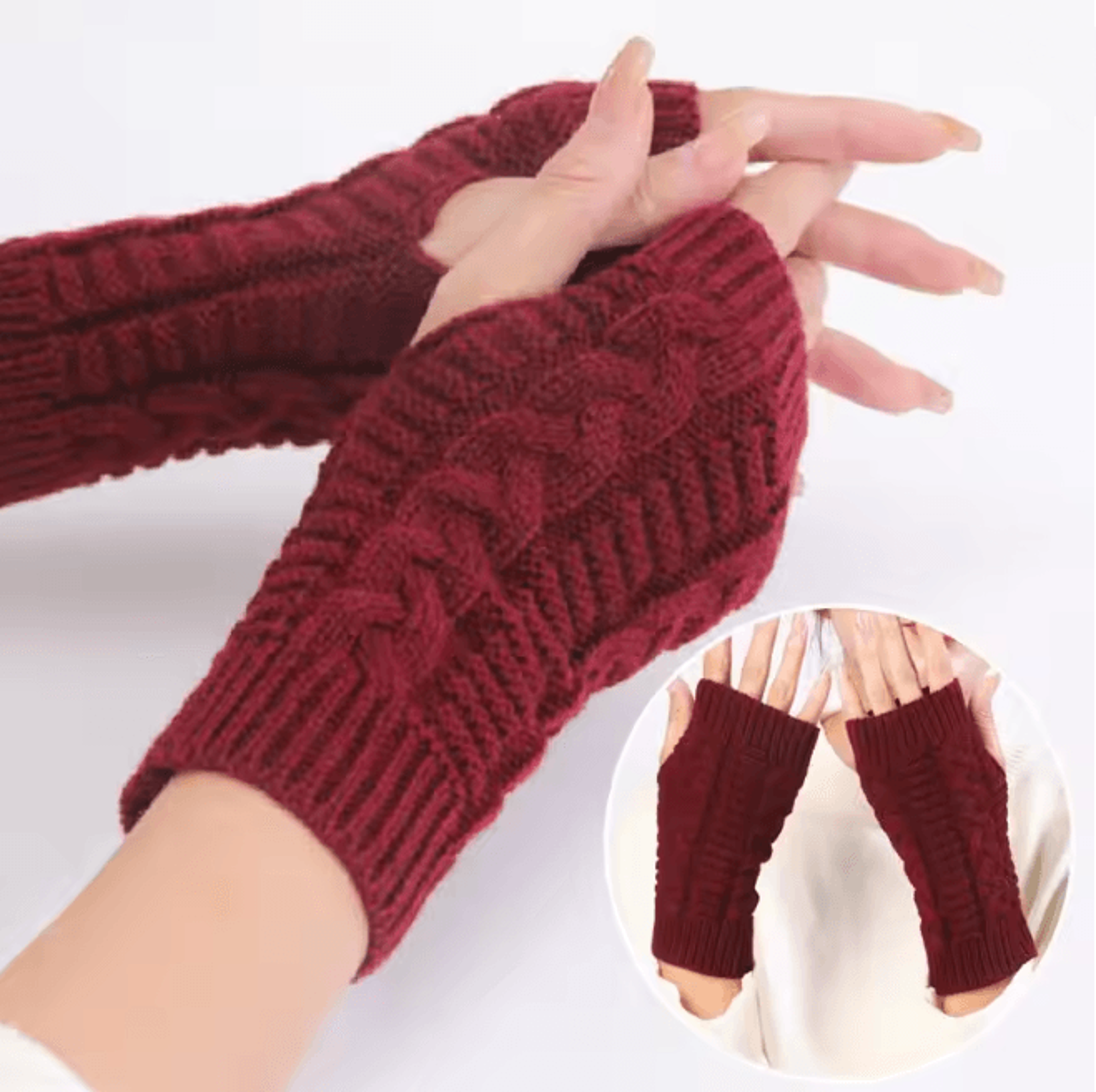 Chunky Knit Faux Wool Fingerless Gloves 0