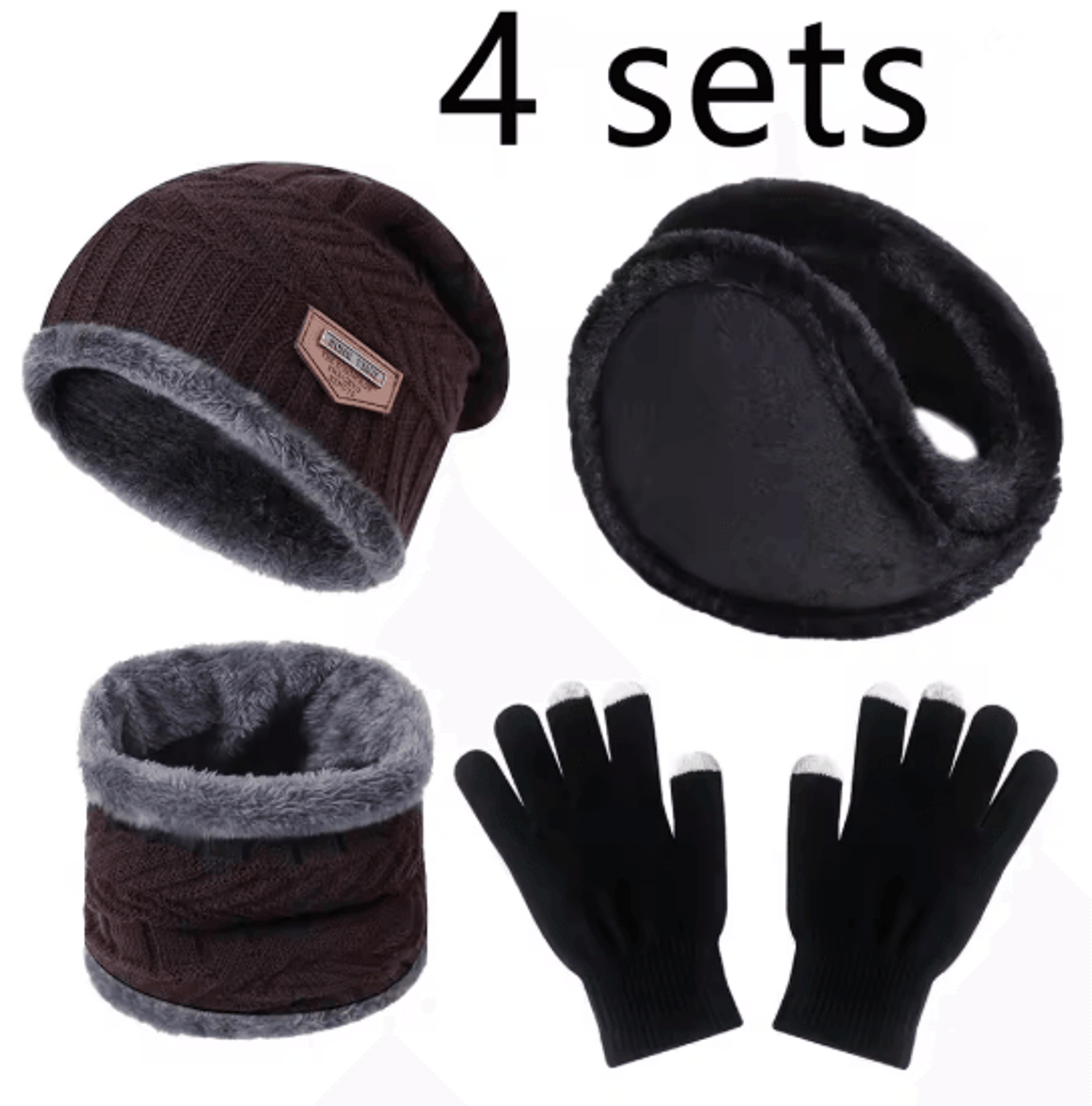 WinterGuard 4Piece Velvet Hat Scarf  Gloves Set 7