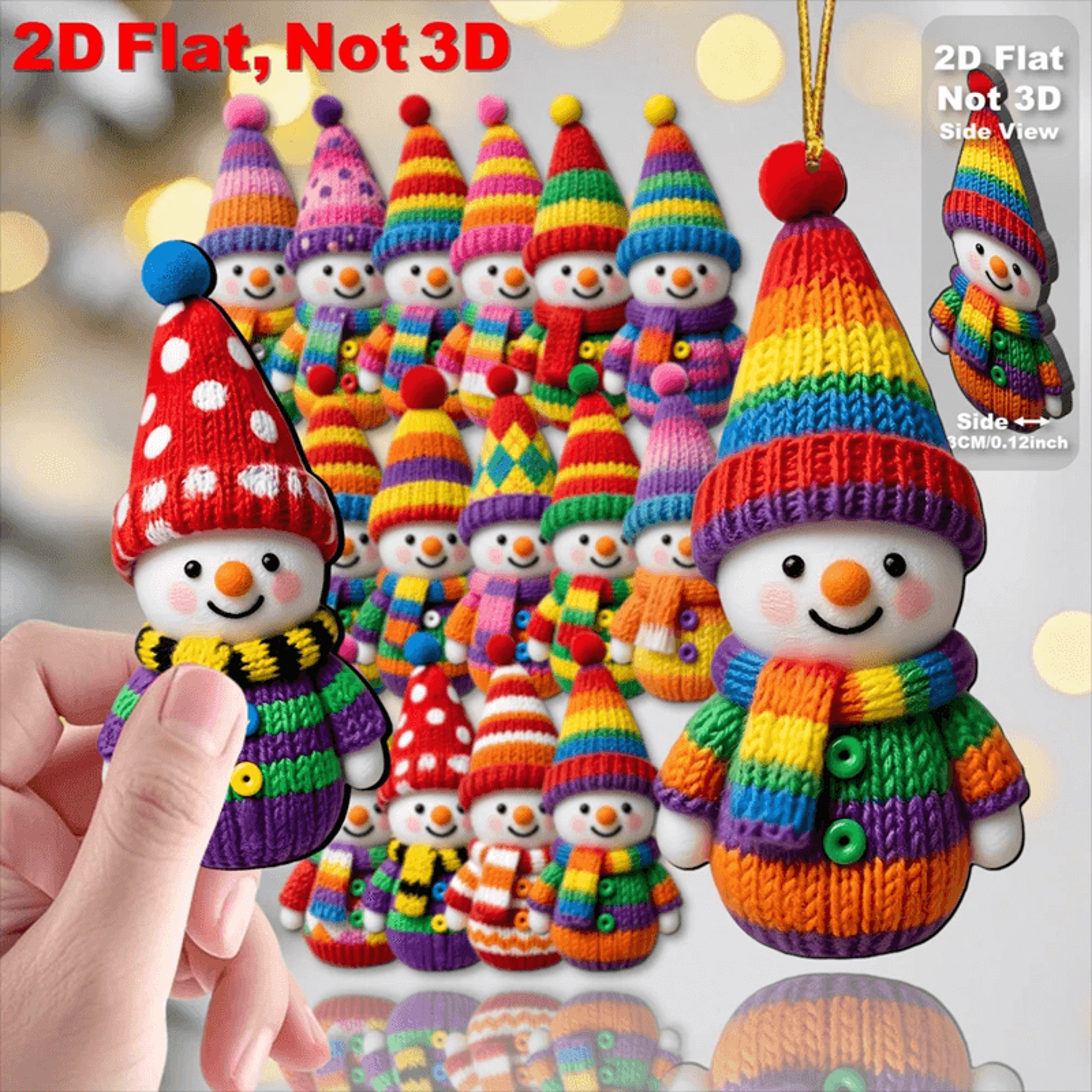 Knitted Style Snowman Wooden Christmas Ornament Set 16 Pack 0