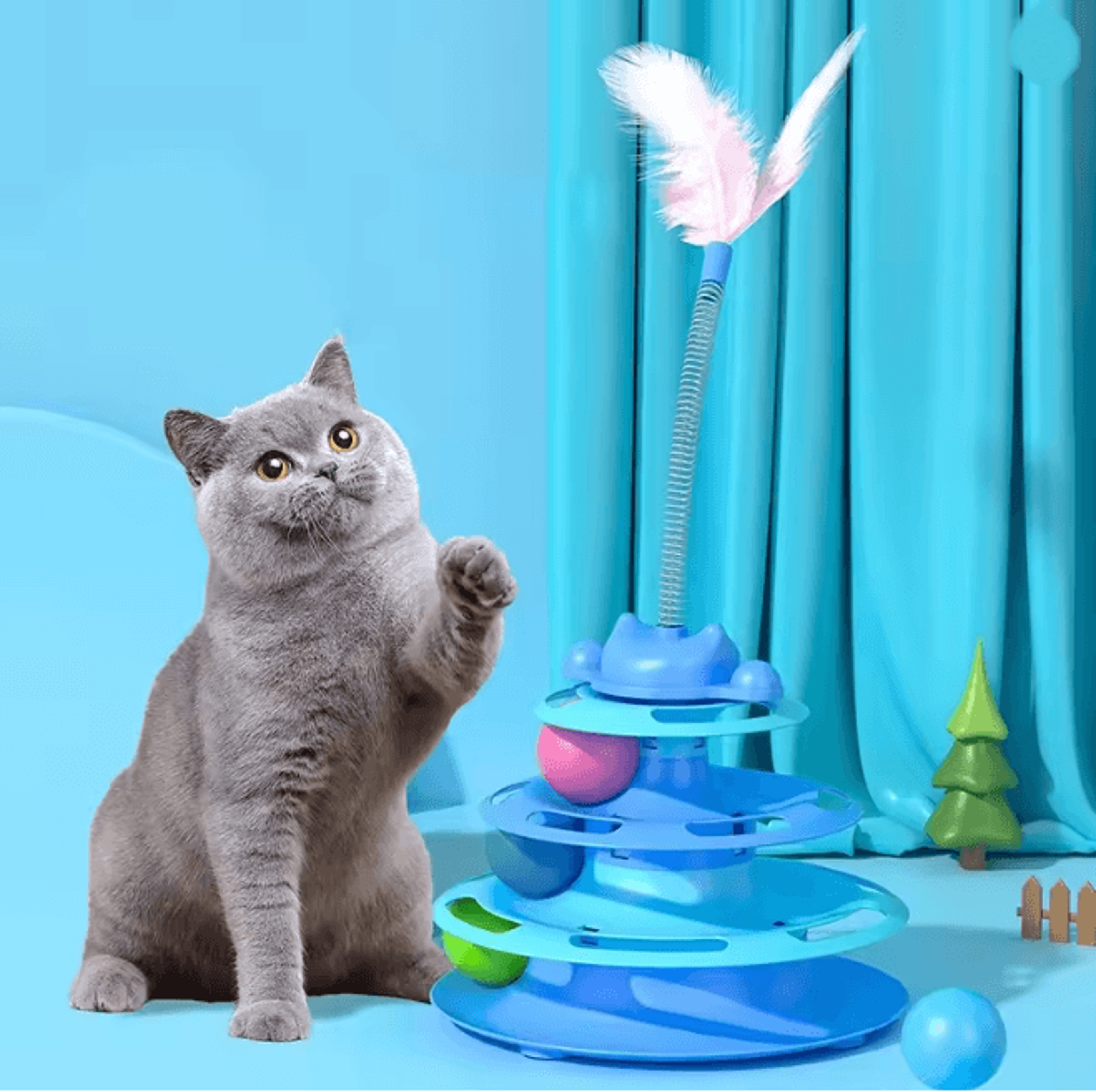 Interactive Cat Turntable Toy With Feather And Ball 0