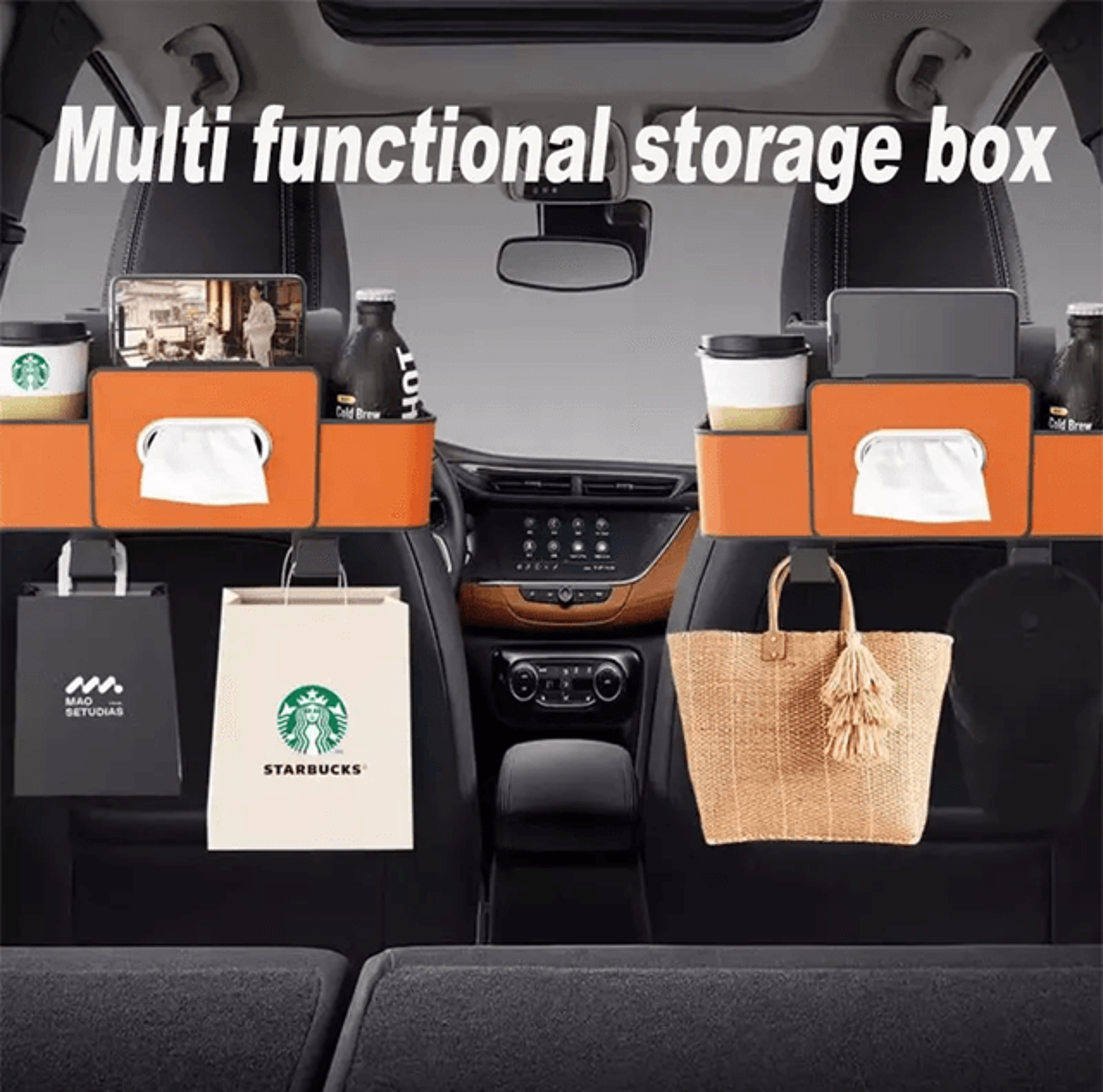 Car Backseat Organizer With Leather Storage Bag And Cup Holder 0