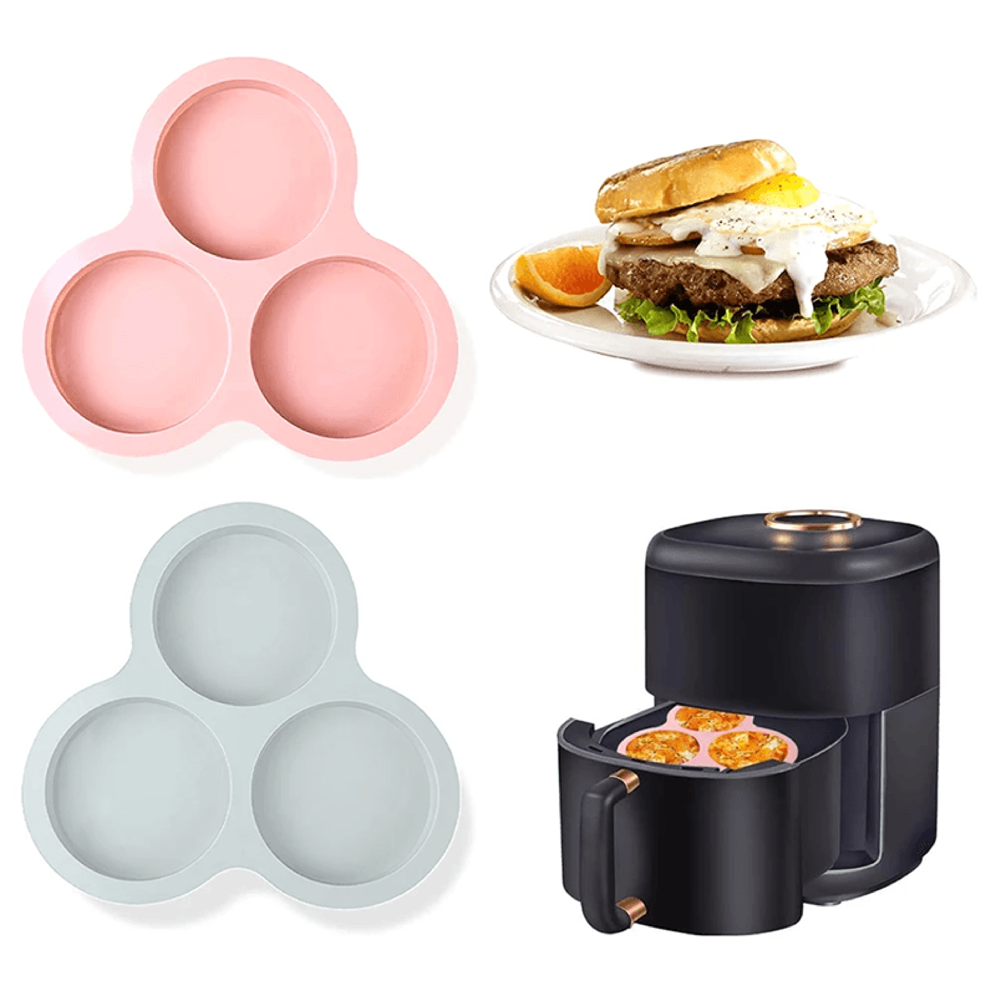 Silicone Three Cavity Air Fryer Egg Mold 0