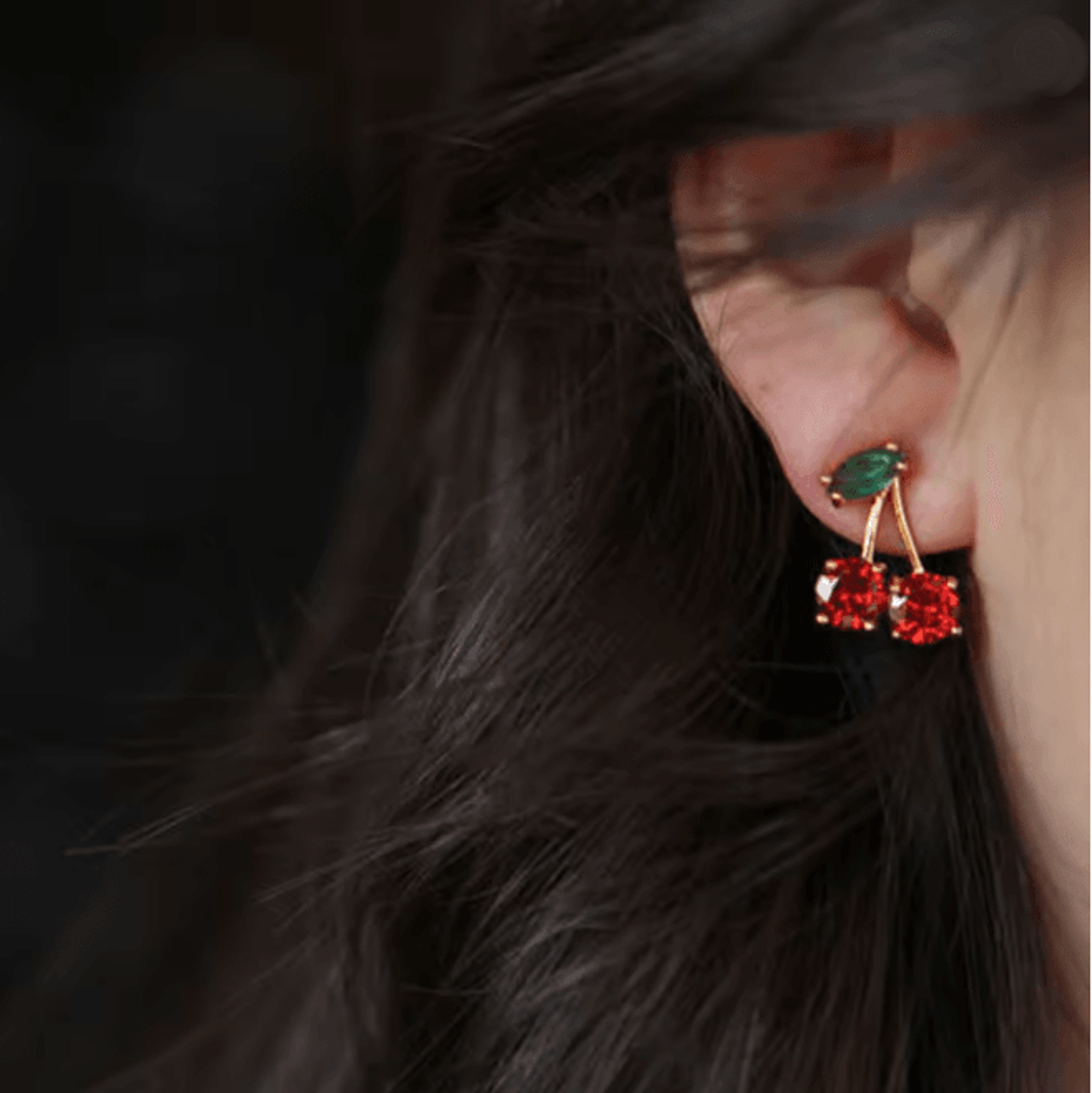 Red Zircon Cherry Leaf Earrings 3