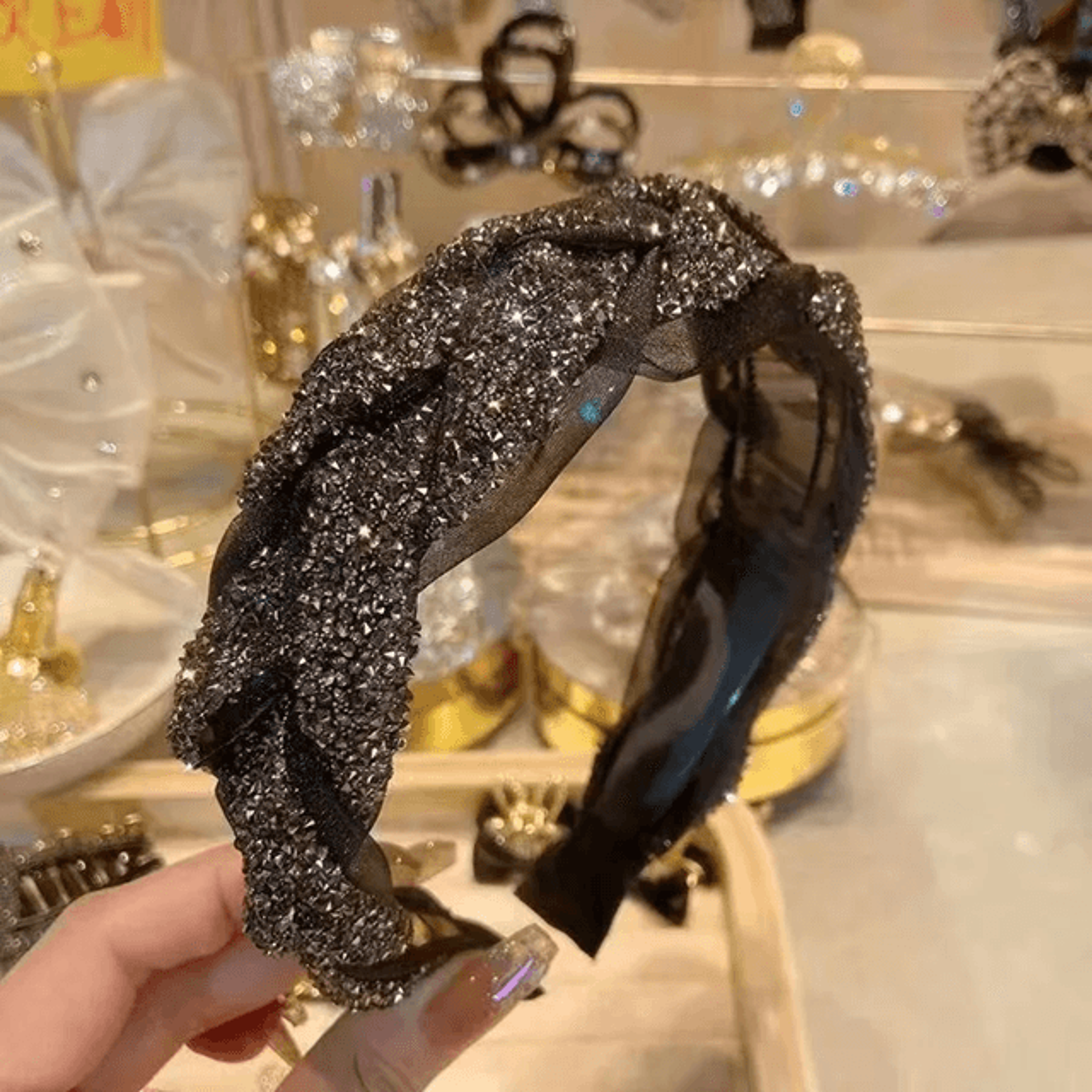 Elegant Black Gauze Rhinestone Headband 3