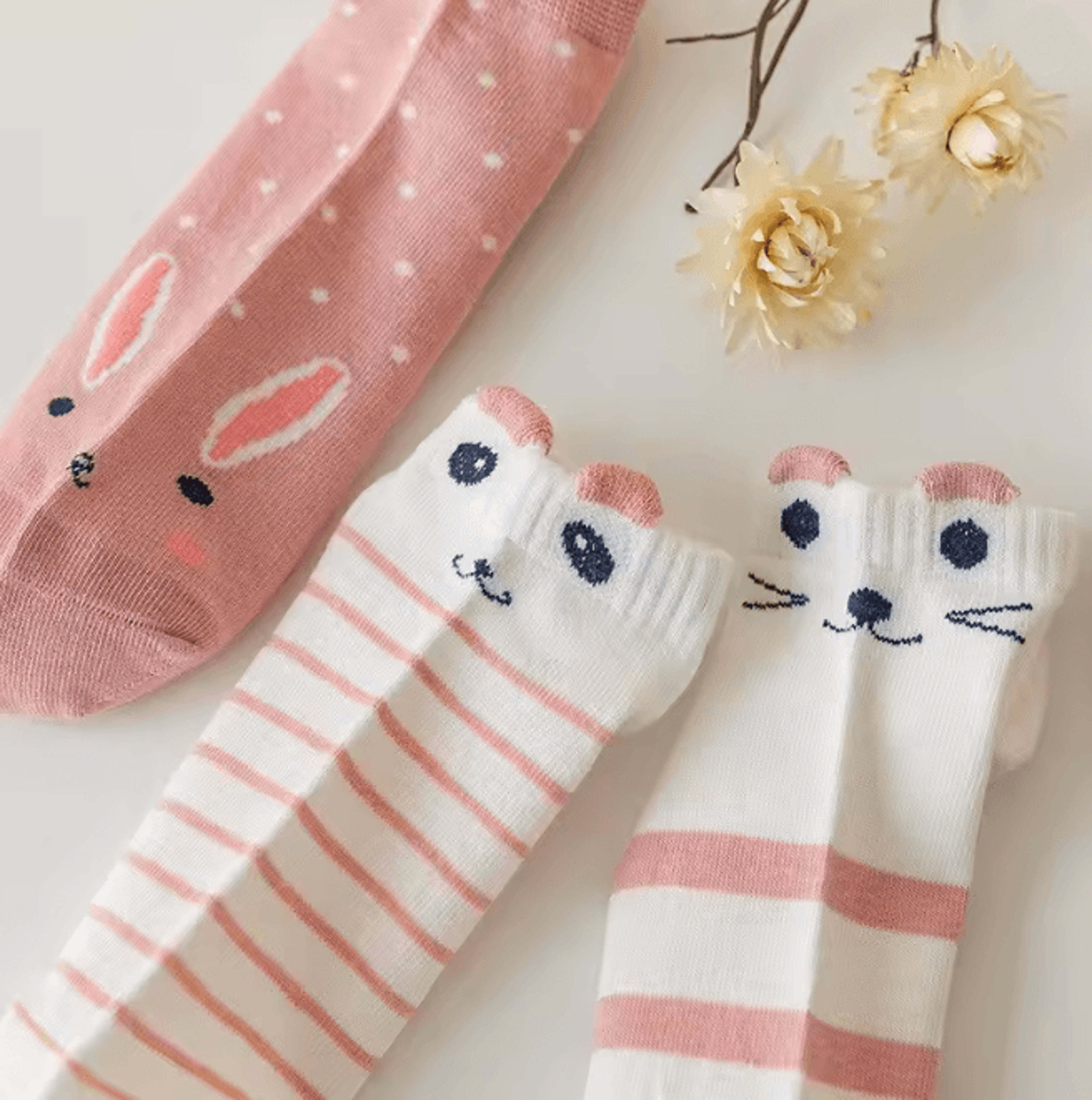 Women Pink Cat Thin Short Tube Socks Cute Casual Comfort Multipack 2