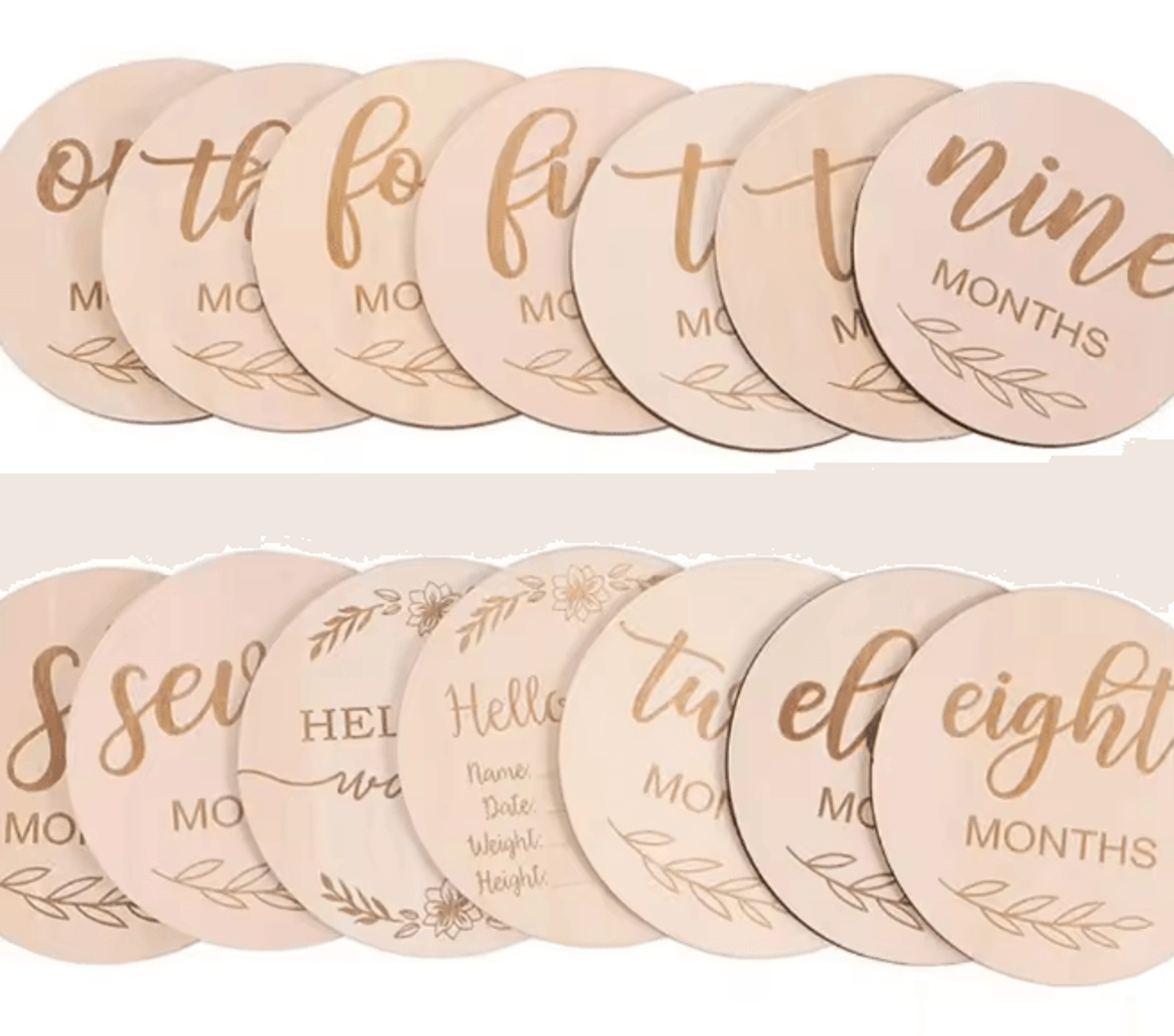 Wooden Baby Monthly Milestone Cards Newborn Photography Props Set 6
