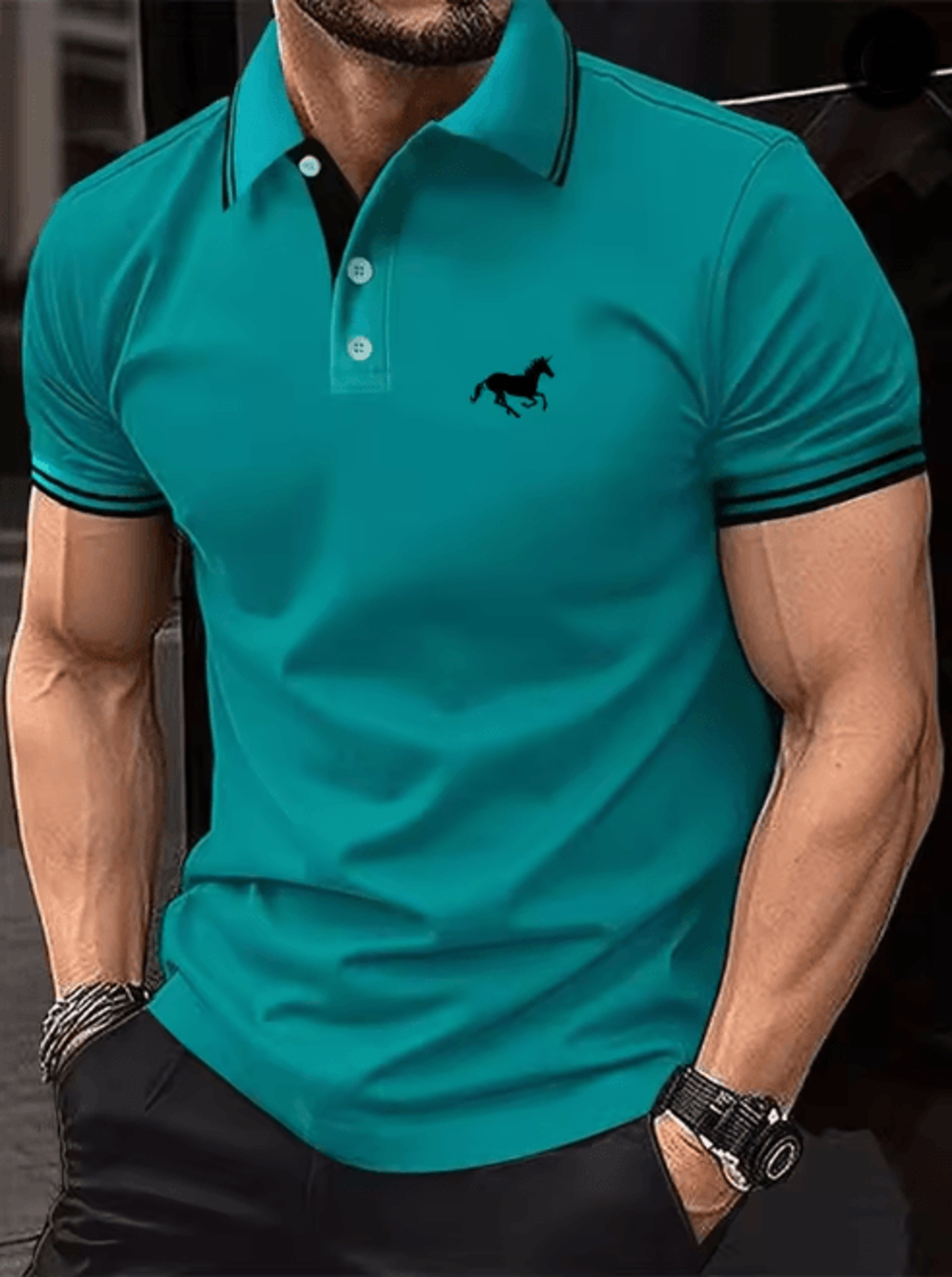 Mens Classic Polo Shirt Short Sleeve Casual Button Lapel Top 5