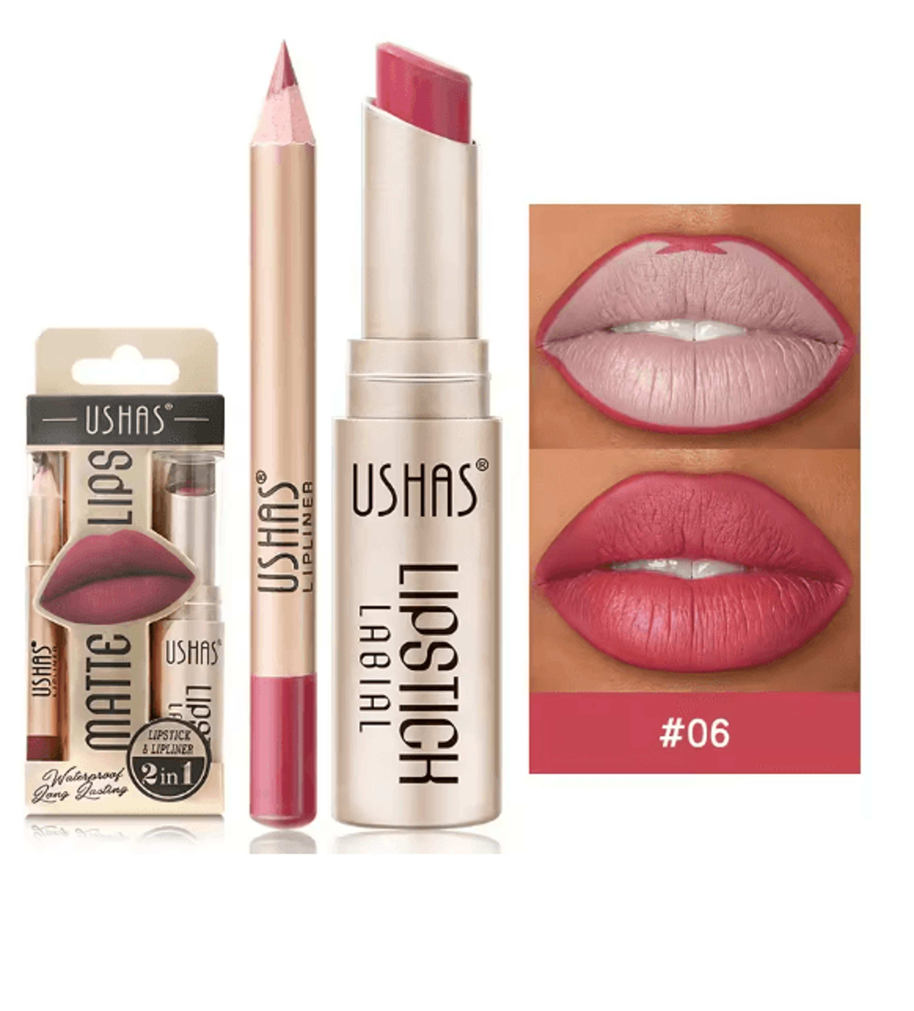 Usha Matte Lipstick And Lip Liner Set Long Lasting Nude And Red Shades 10