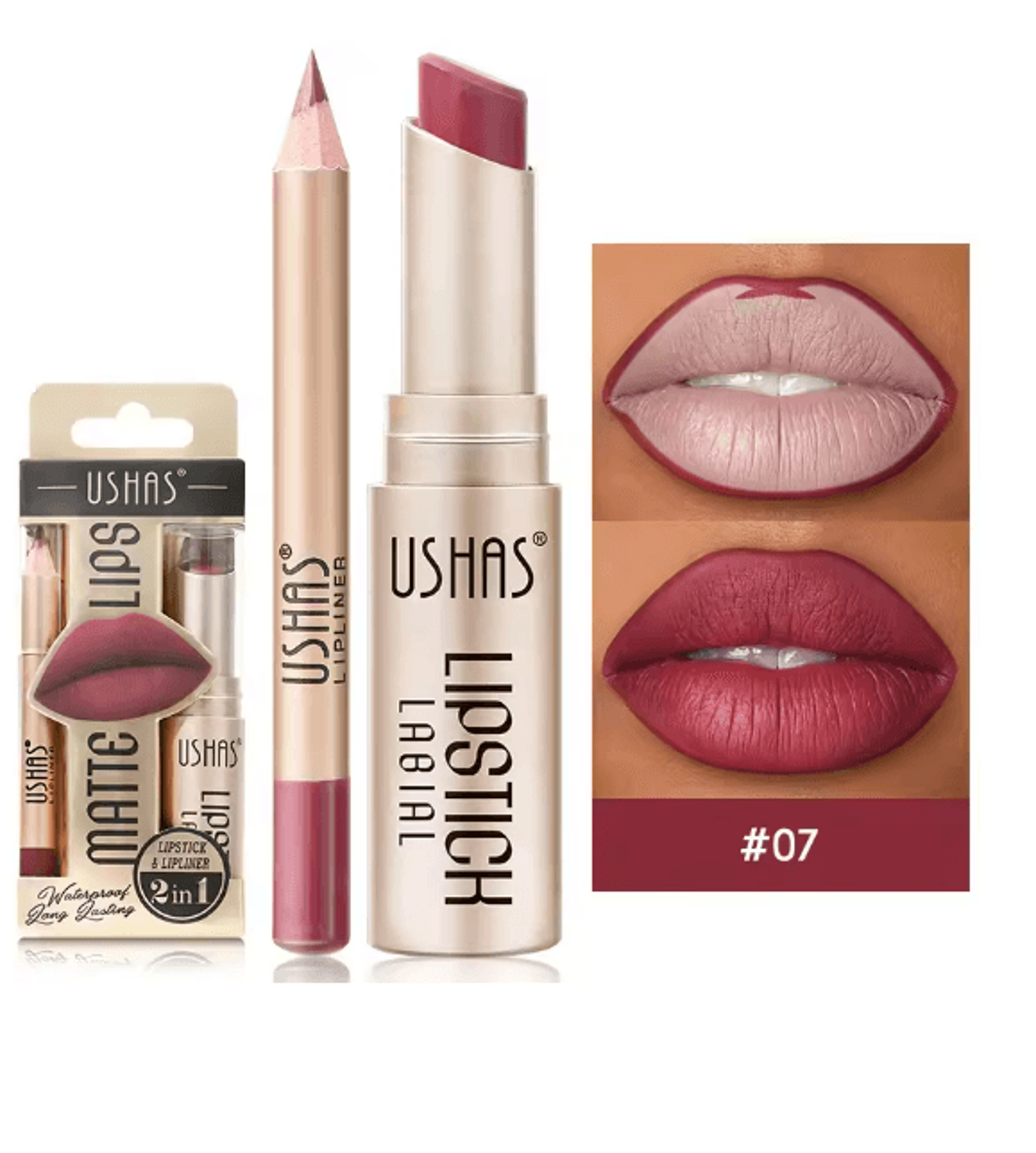 Usha Matte Lipstick And Lip Liner Set Long Lasting Nude And Red Shades 12